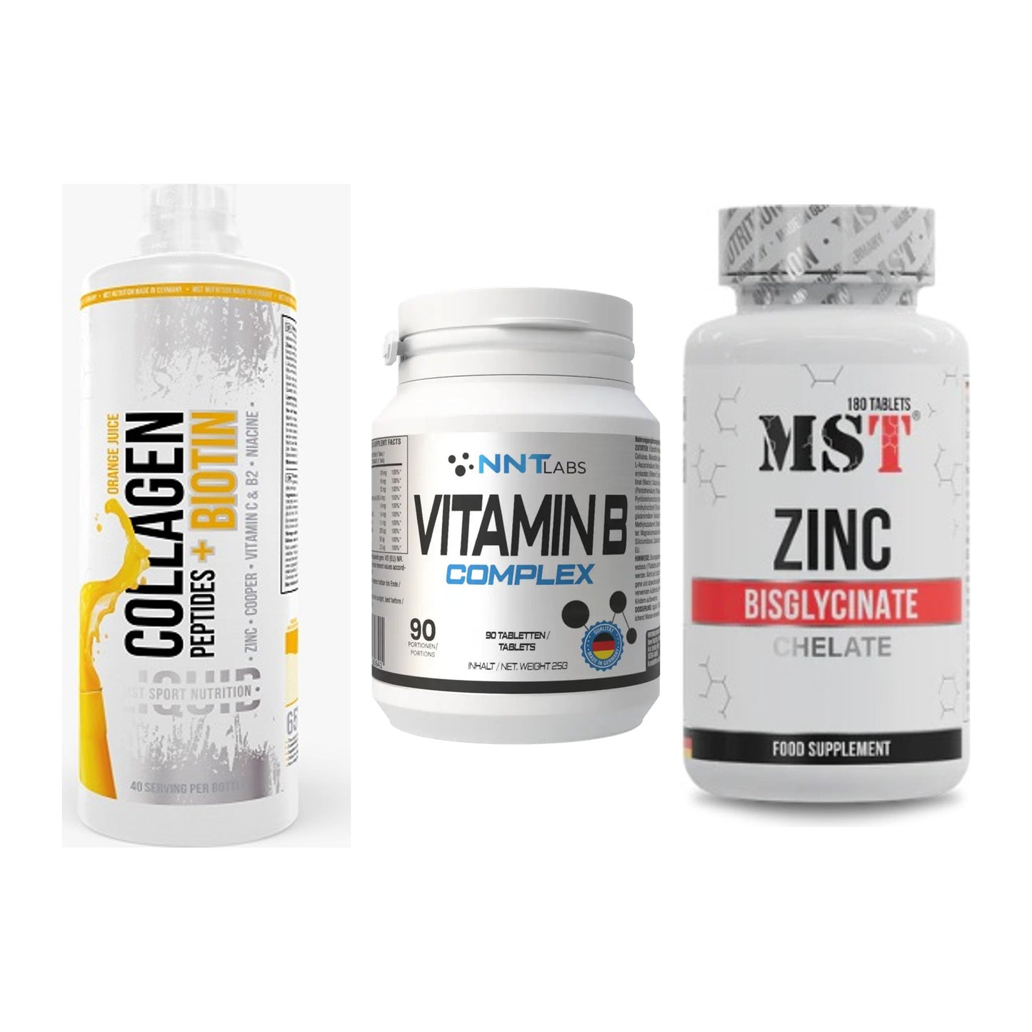 Haut, Haare & Nägel: MST Collagen + NNT Vitamin B + MST Zinc – alle enthaltenen Artikel