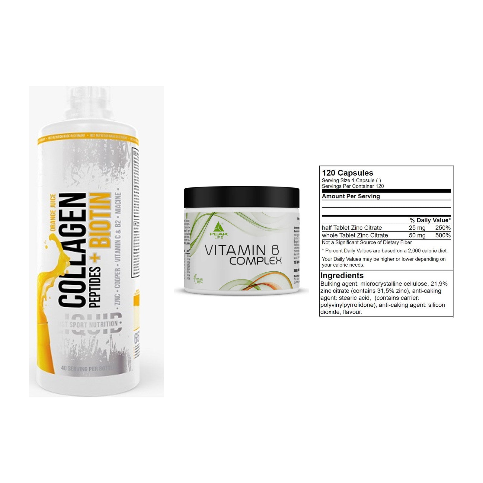 Haut, Haare & Nägel: MST Collagen + Peak Vitamin B + GN Zinc Citrat – alle enthaltenen Artikel