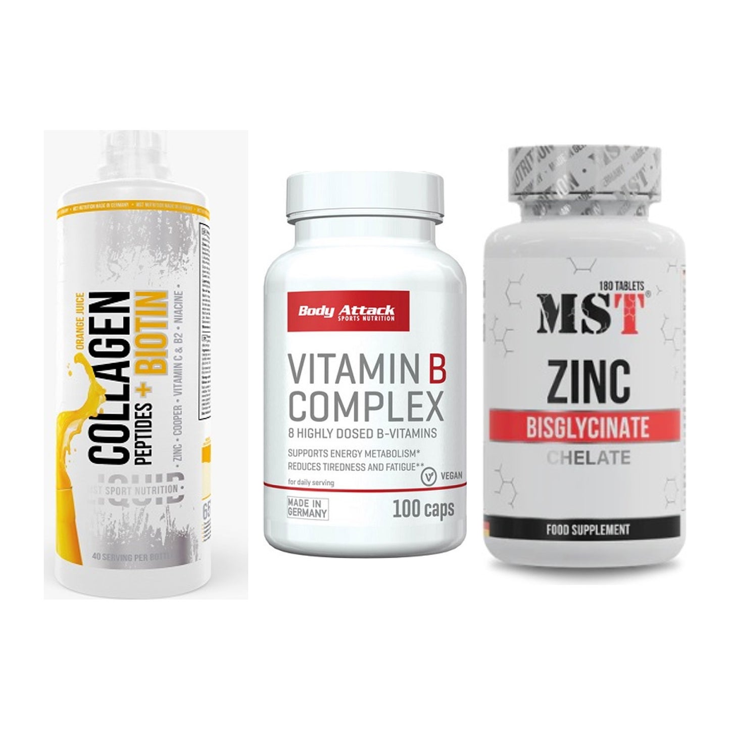 Haut, Haare & Nägel: MST Collagen + Body Attack + MST Zinc – alle enthaltenen Artikel