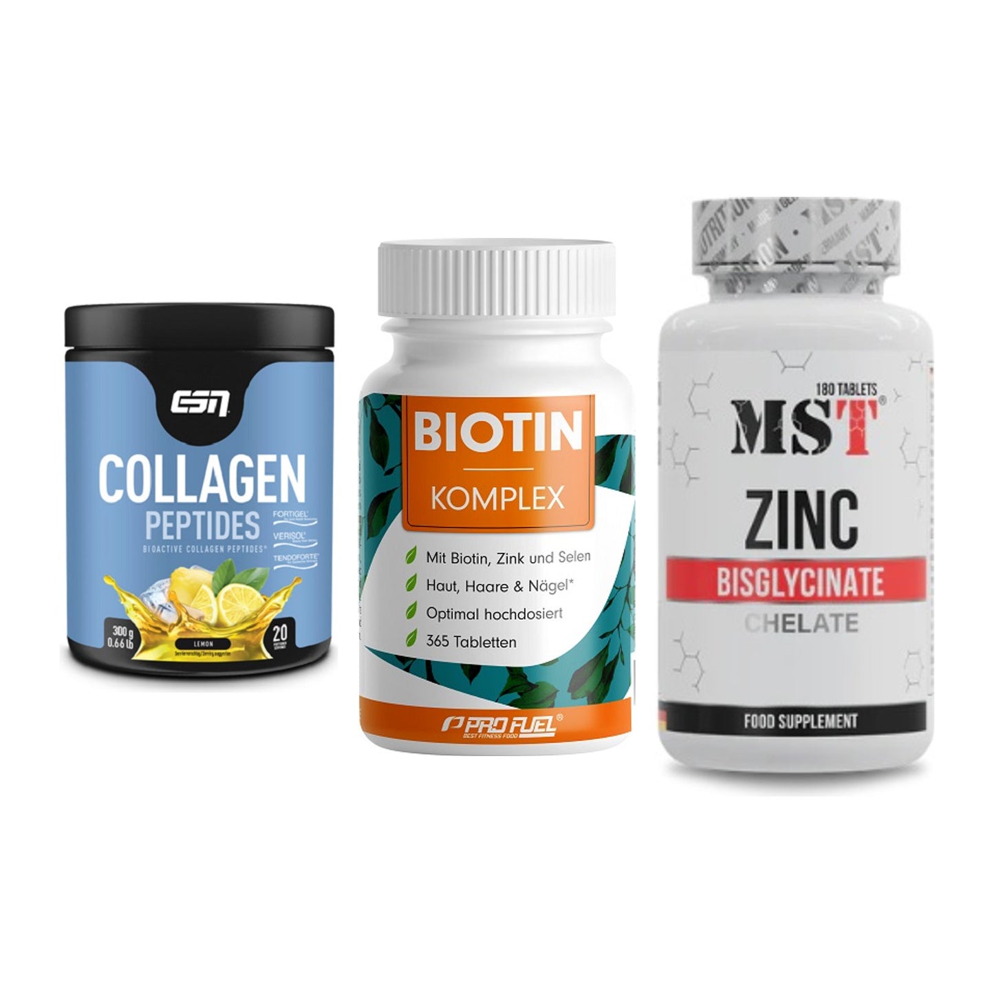 Haut, Haare & Nägel: ESN Collagen + ProFuel BIOTIN + MST Zinc – alle enthaltenen Artikel