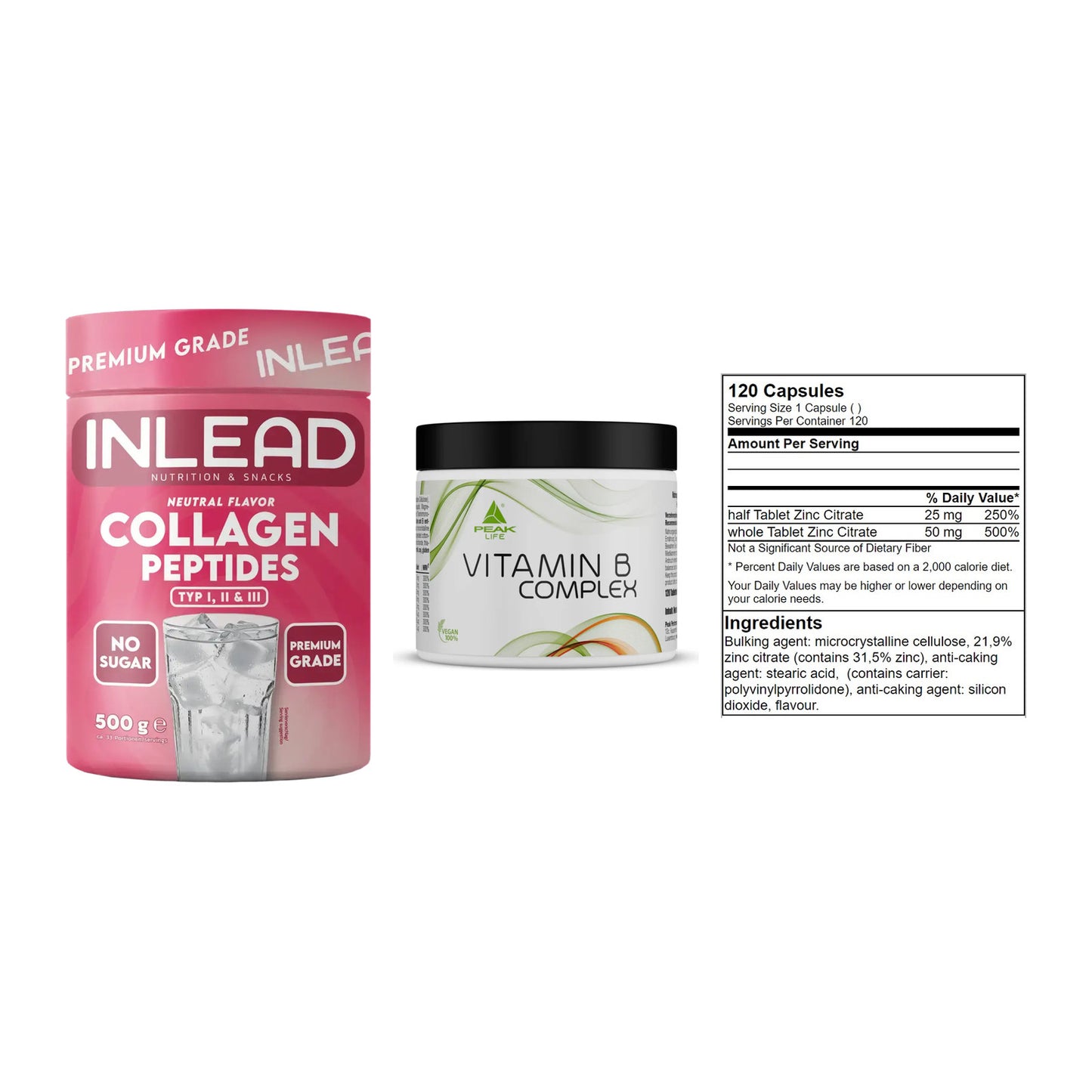 Haut, Haare & Nägel: INLEAD Collage + Peak Vitamin B + GN Zinc Citrat – alle enthaltenen Artikel
