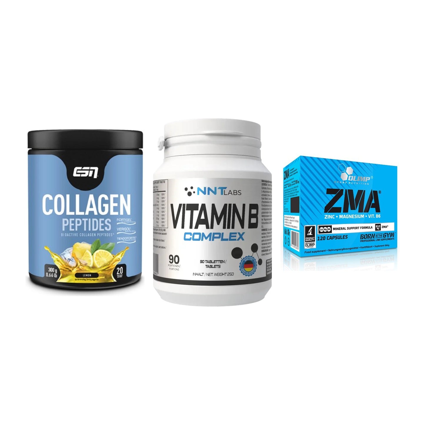 Haut, Haare & Nägel: ESN Collagen + NNT Vitamin B + Olimp ZMA – alle enthaltenen Artikel