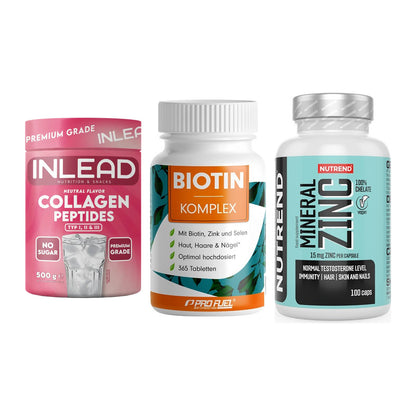 Haut, Haare & Nägel: INLEAD Collage + ProFuel BIOTIN + Nutrend Zinc – alle enthaltenen Artikel