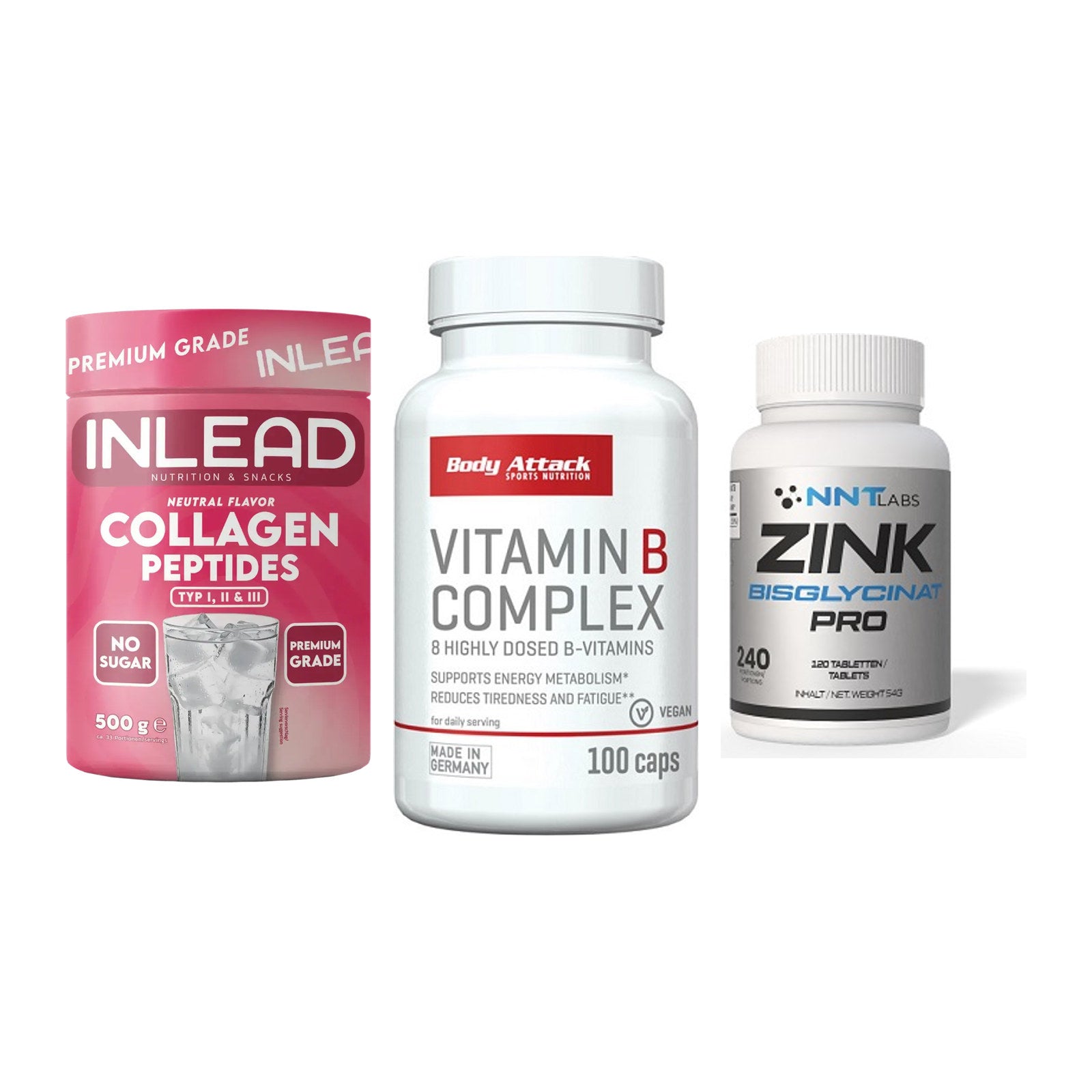 Haut, Haare & Nägel: INLEAD Collage + Body Attack + NNT Zink 50mg – alle enthaltenen Artikel