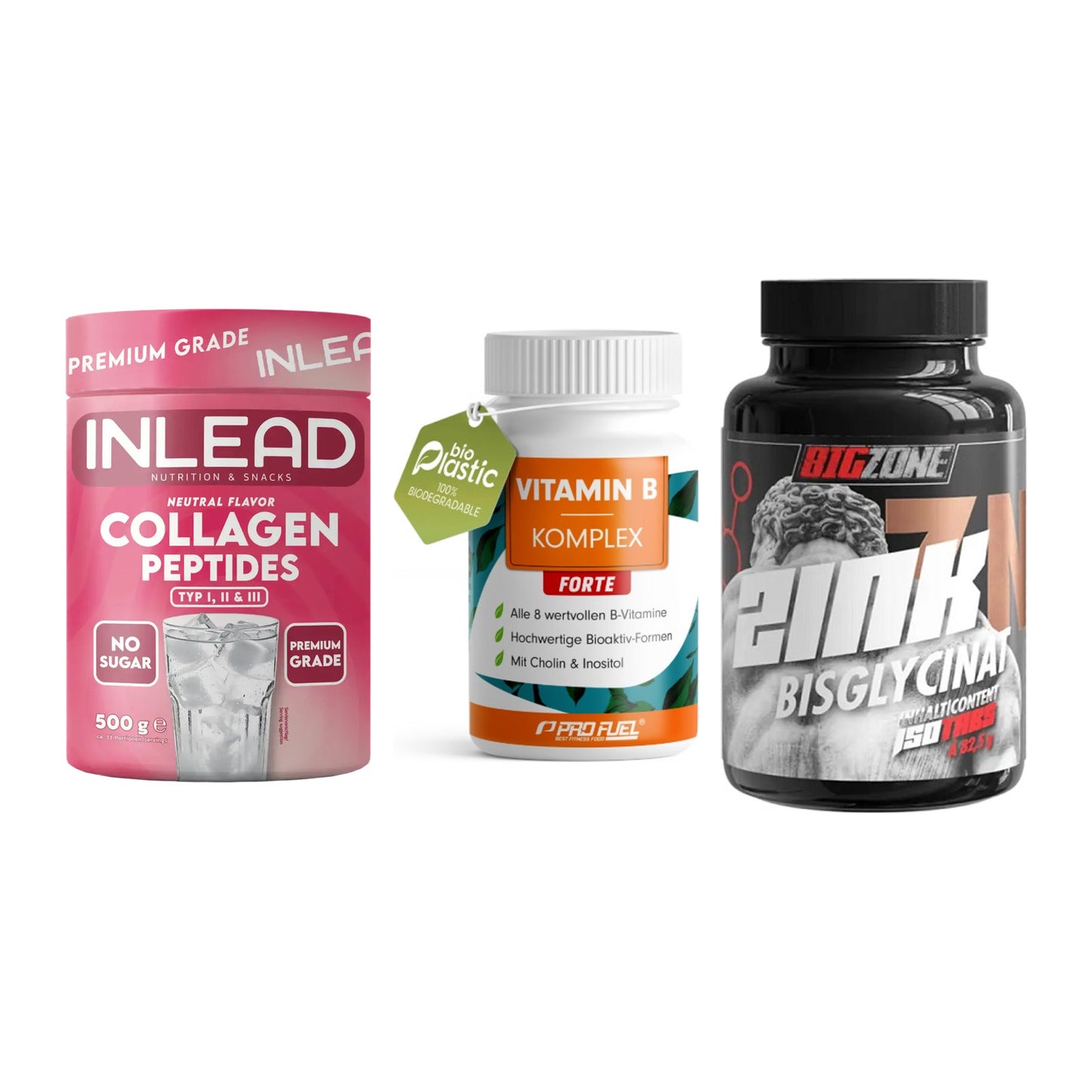 Haut, Haare & Nägel: INLEAD Collage + ProFuel Vitami + Big Zone Zink – alle enthaltenen Artikel