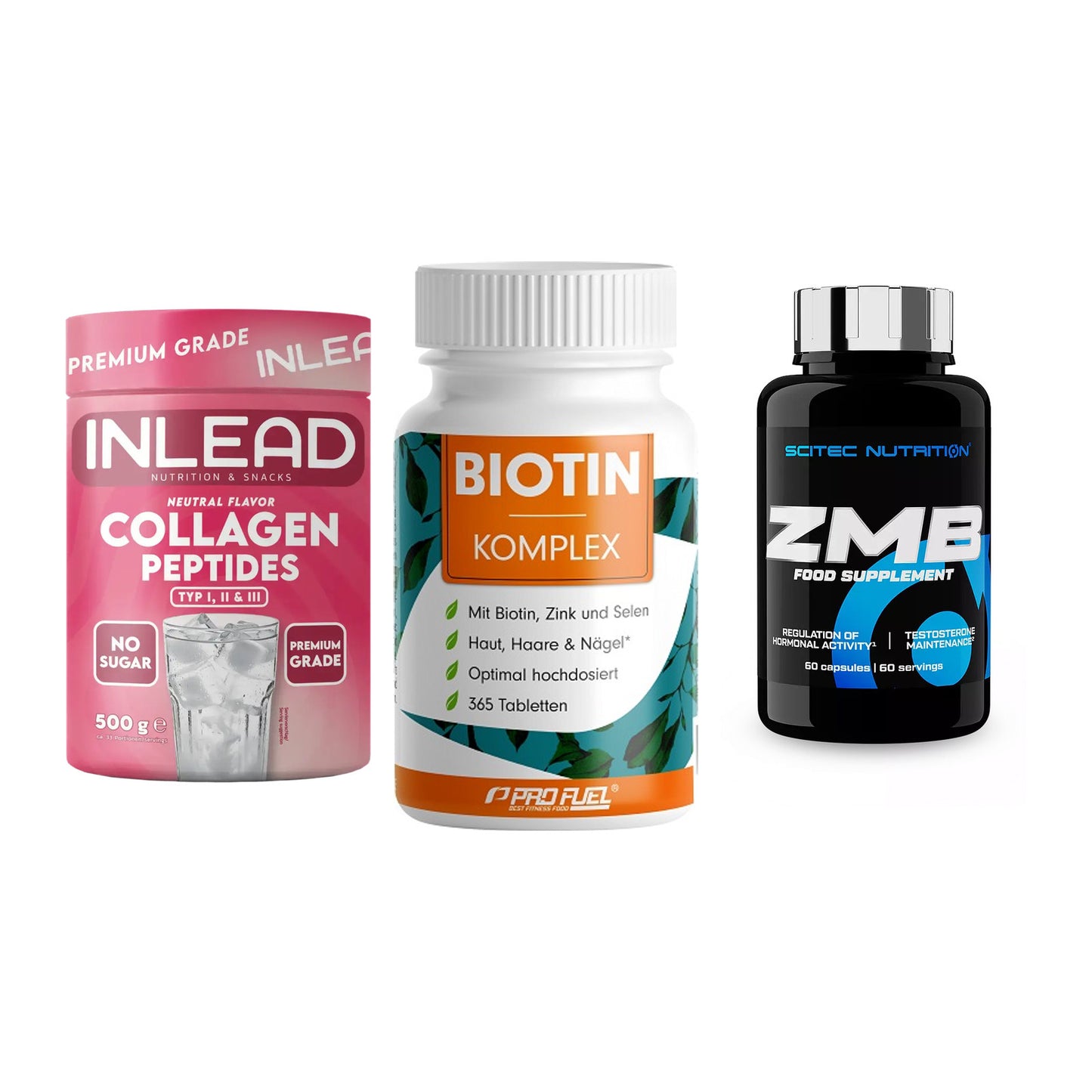 Haut, Haare & Nägel: INLEAD Collage + ProFuel BIOTIN + Scitec ZMB – alle enthaltenen Artikel
