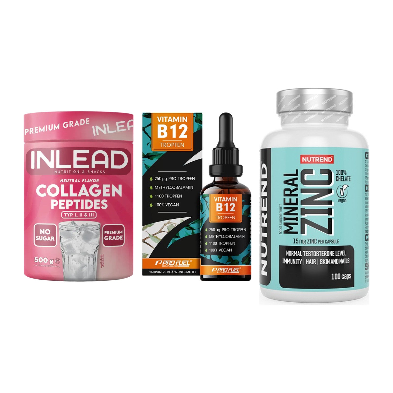 Haut, Haare & Nägel: INLEAD Collage + ProFuel Vitami + Nutrend Zinc – alle enthaltenen Artikel