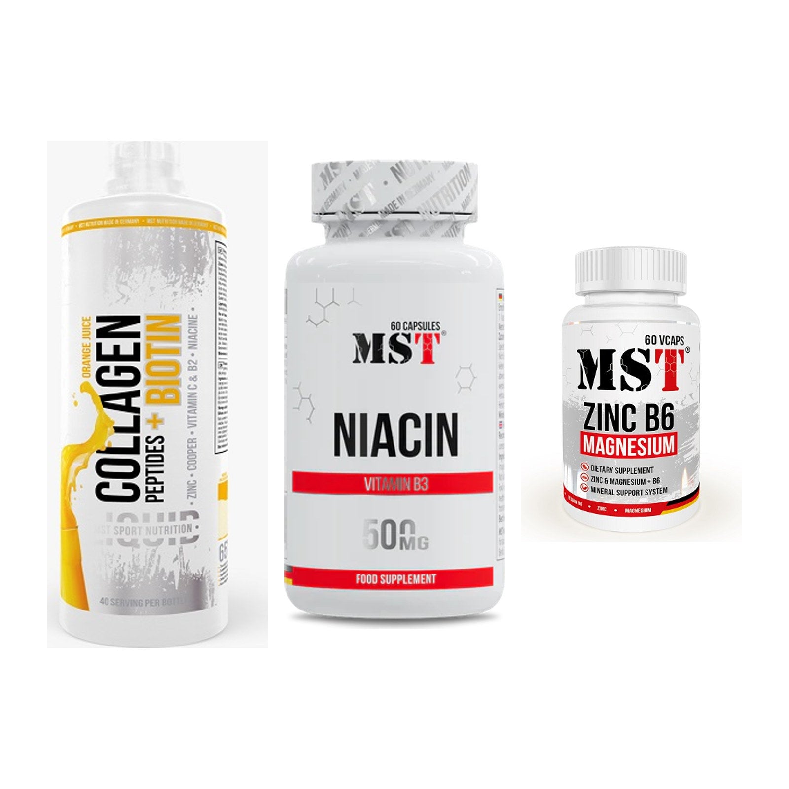 Haut, Haare & Nägel: MST Collagen + MST Niacin + MST Zinc – alle enthaltenen Artikel