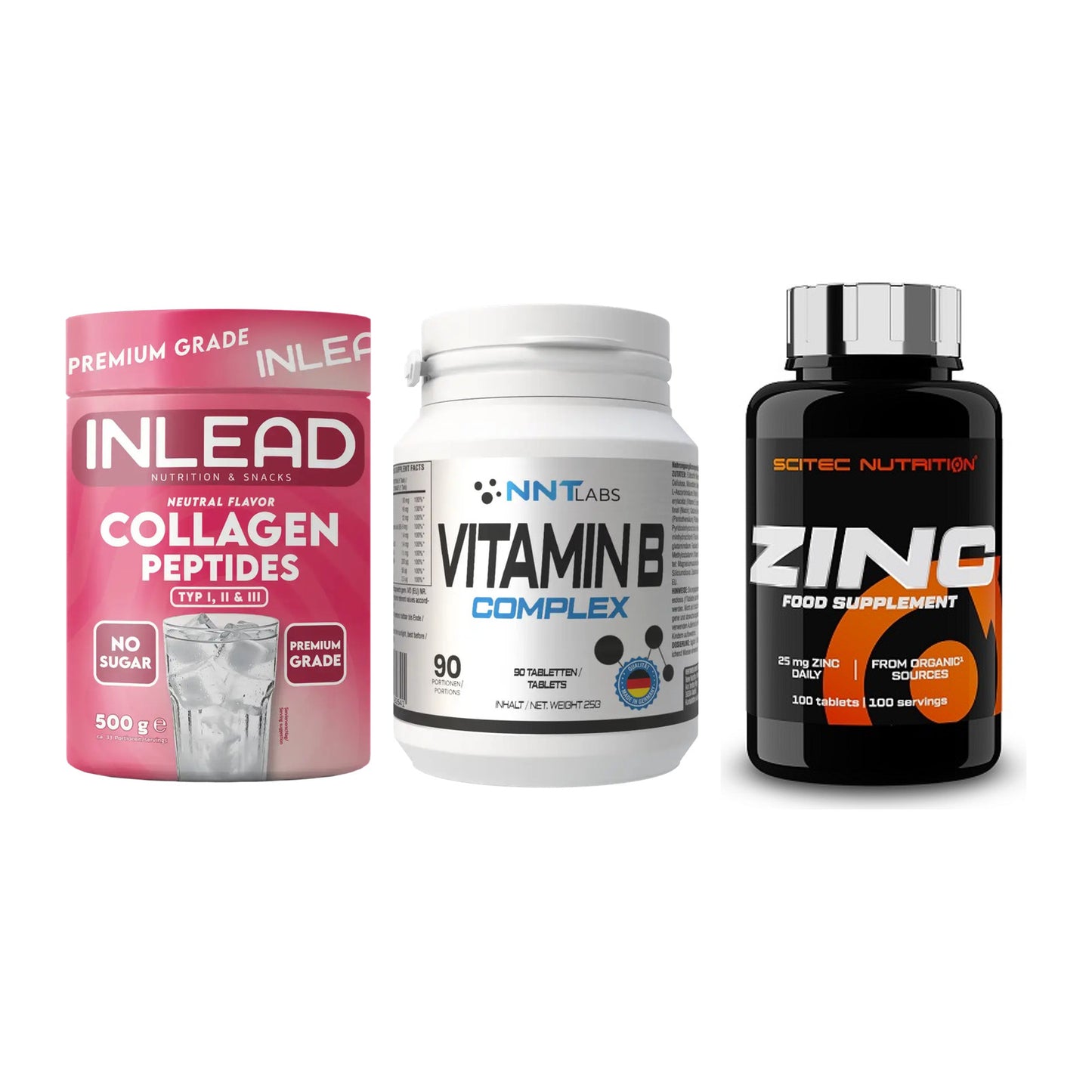 Haut, Haare & Nägel: INLEAD Collage + NNT Vitamin B + Scitec Zinc – alle enthaltenen Artikel