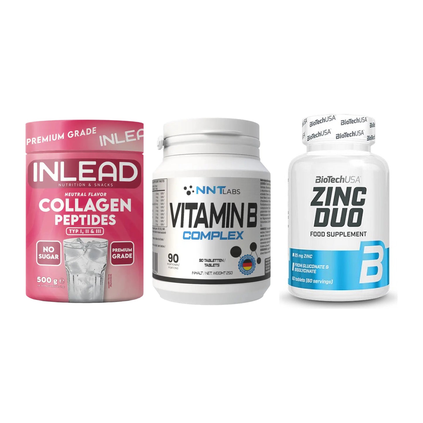Haut, Haare & Nägel: INLEAD Collage + NNT Vitamin B + BioTech Zinc – alle enthaltenen Artikel