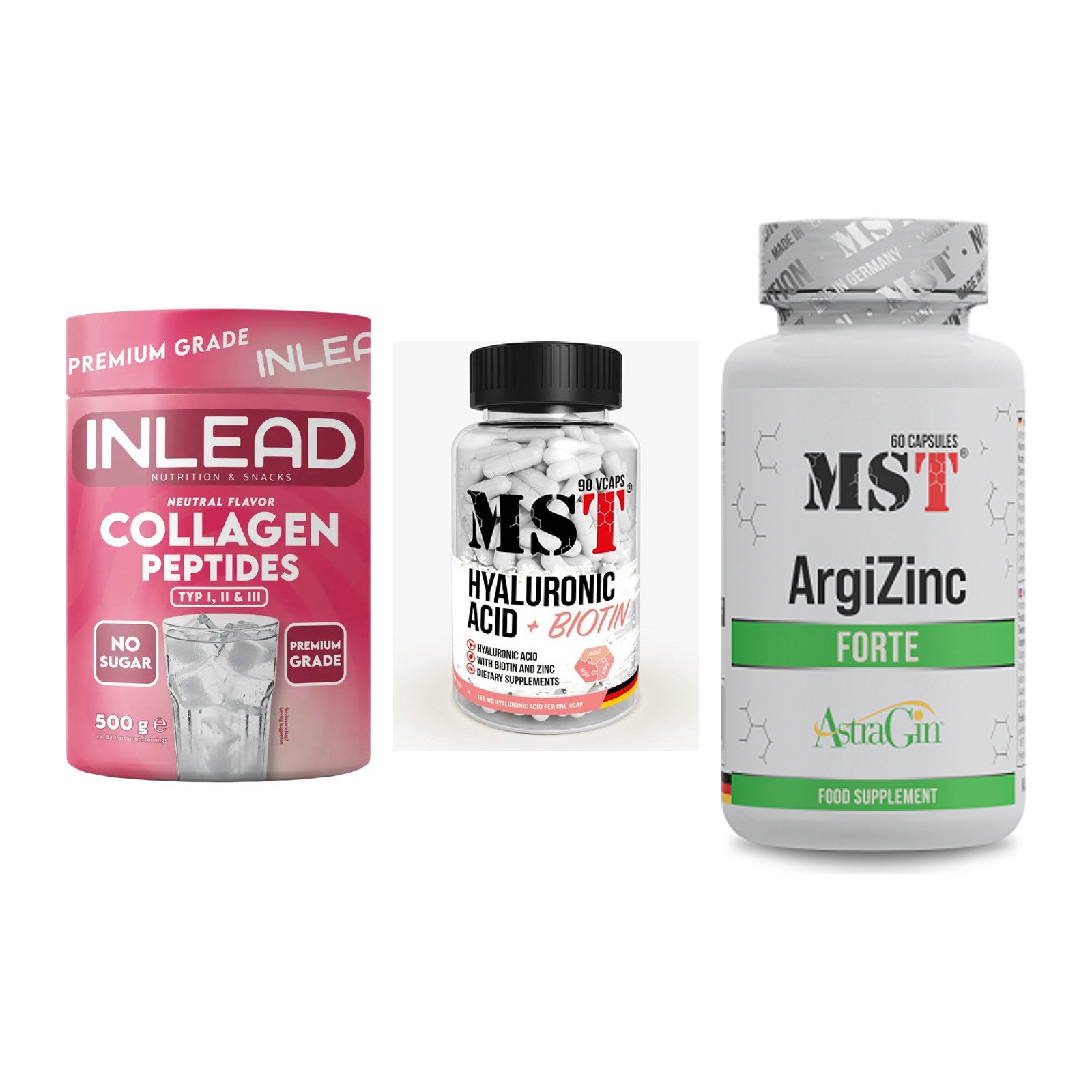 Haut, Haare & Nägel: INLEAD Collage + MST Hyaluronic + MST ArgiZinc – alle enthaltenen Artikel