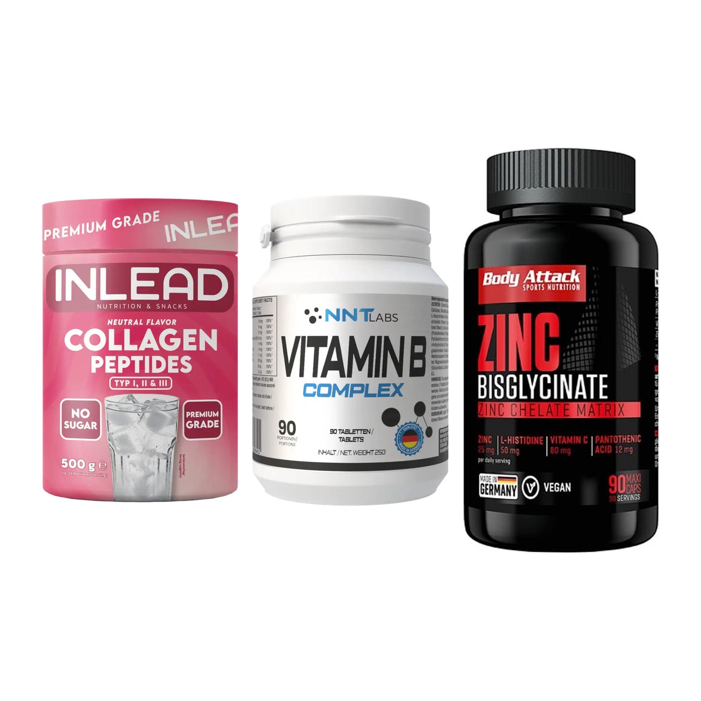 Haut, Haare & Nägel: INLEAD Collage + NNT Vitamin B + Body Attack – alle enthaltenen Artikel