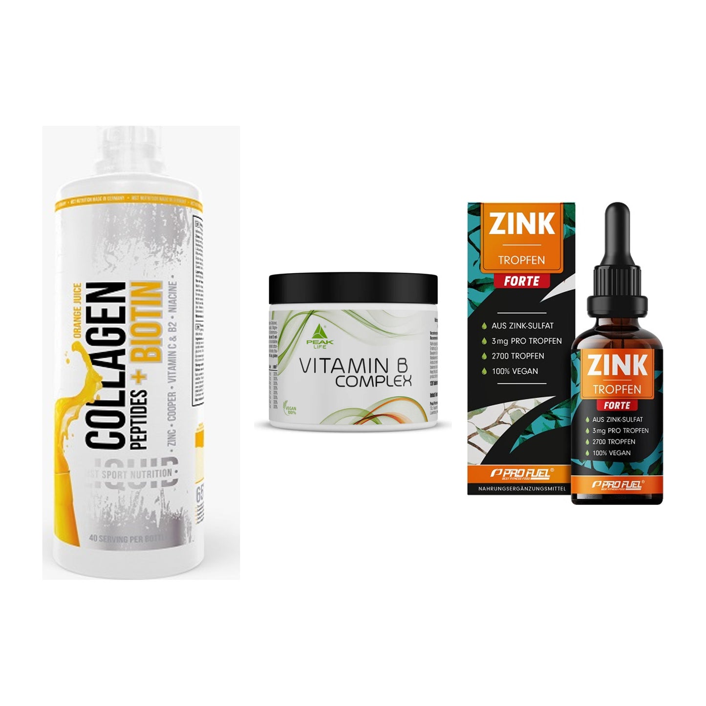 Haut, Haare & Nägel: MST Collagen + Peak Vitamin B + ProFuel Zink – alle enthaltenen Artikel
