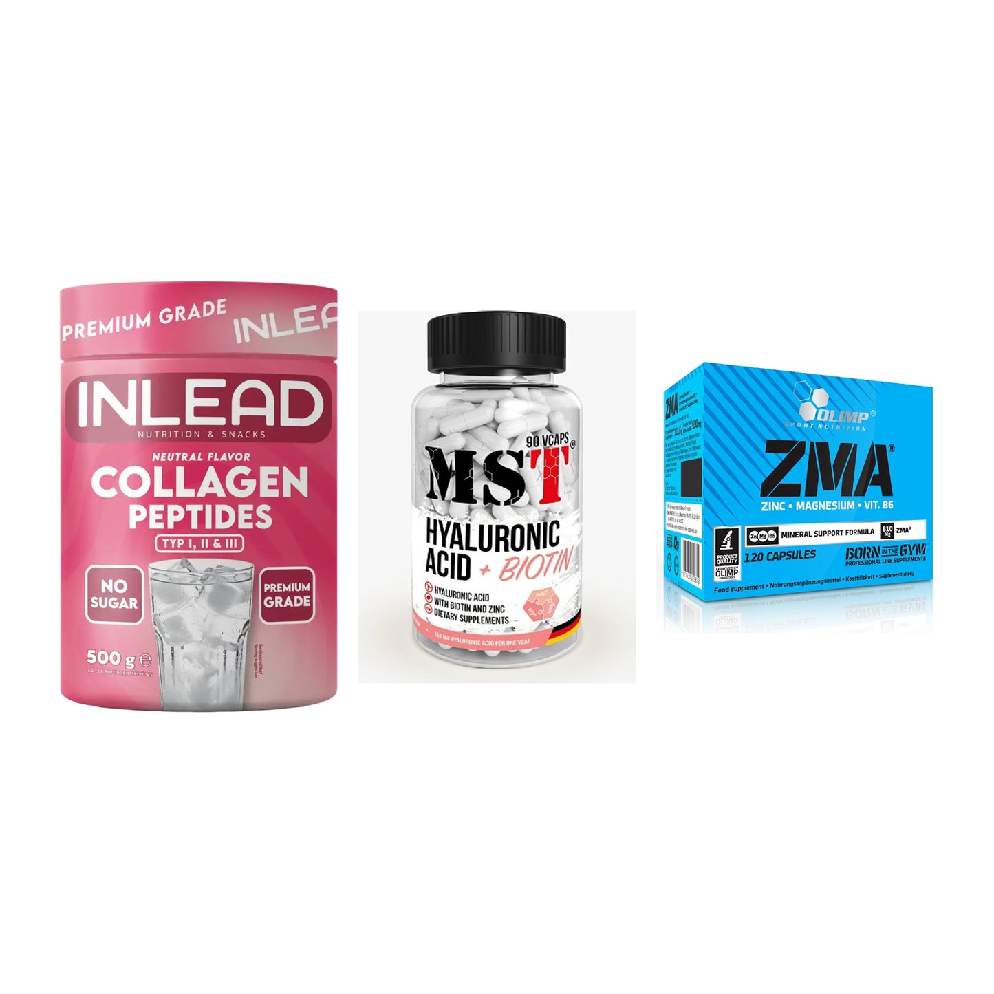 Haut, Haare & Nägel: INLEAD Collage + MST Hyaluronic + Olimp ZMA – alle enthaltenen Artikel