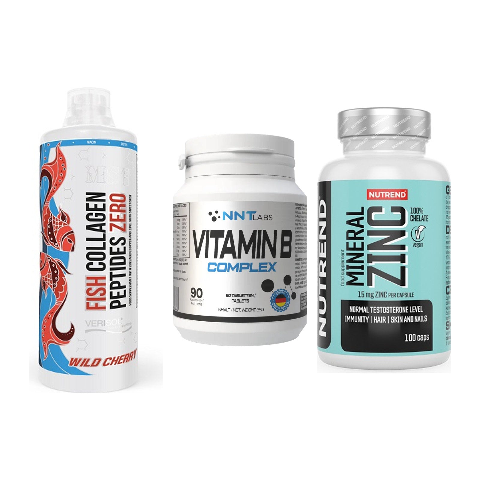 Haut, Haare & Nägel: MST Fish + NNT Vitamin B + Nutrend Zinc – alle enthaltenen Artikel