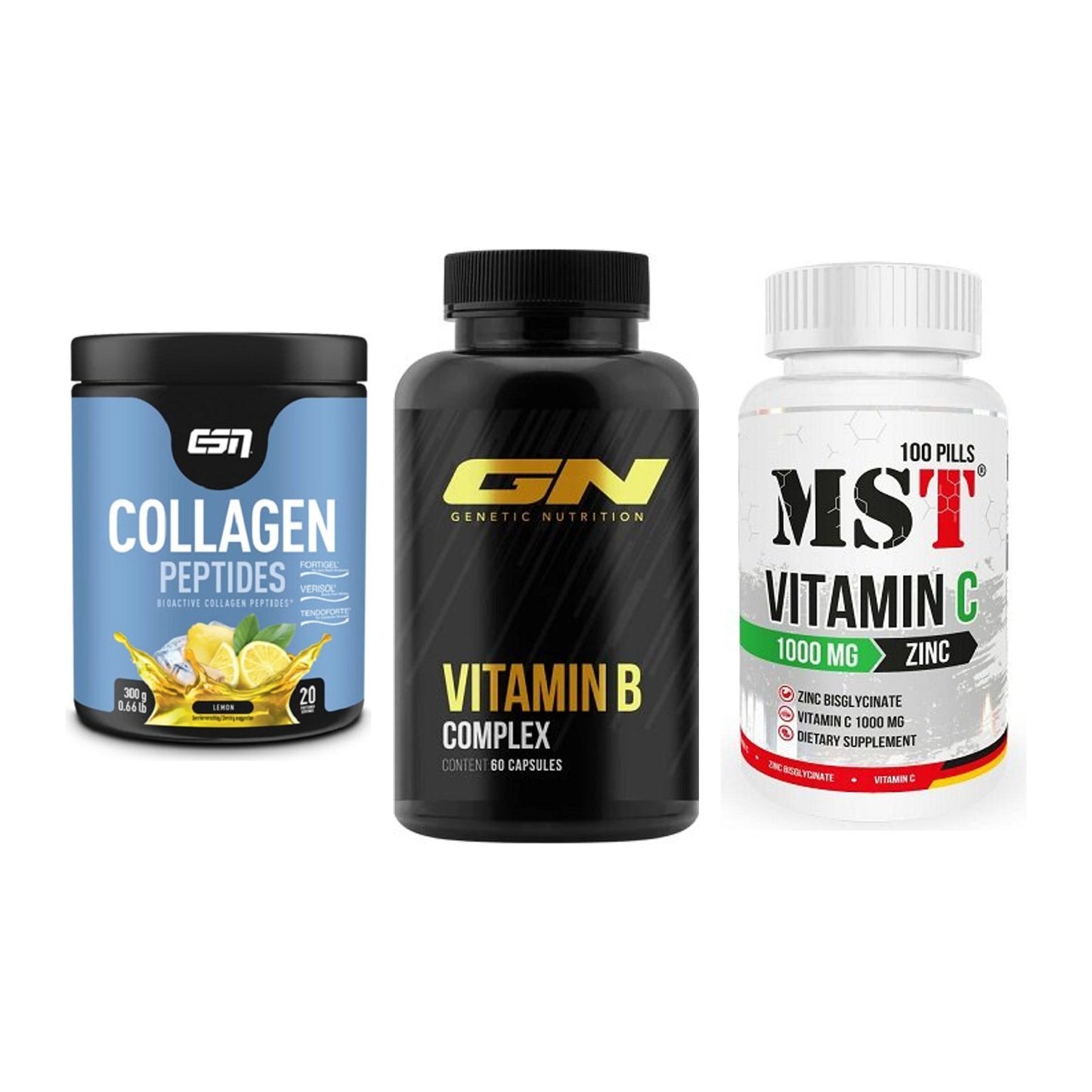 Haut, Haare & Nägel: ESN Collagen + GN Vitamin + MST Vitamin C – alle enthaltenen Artikel