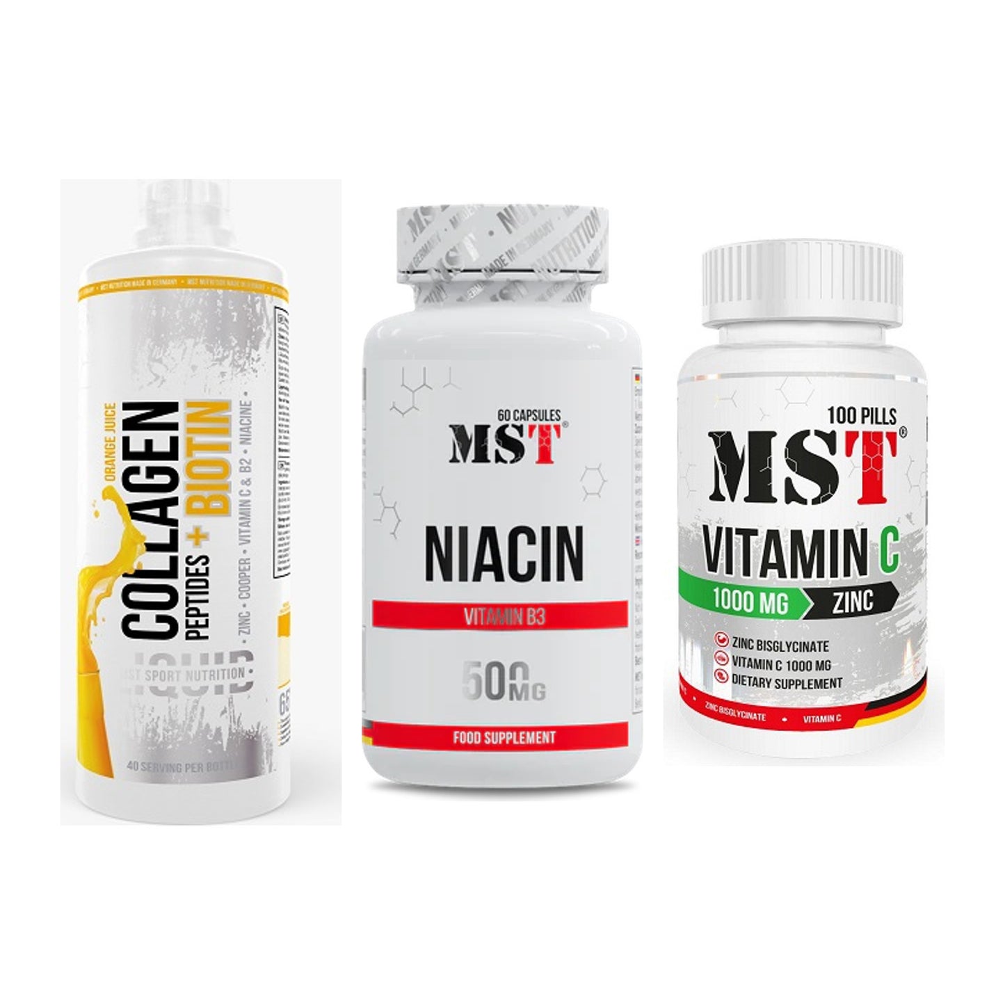 Haut, Haare & Nägel: MST Collagen + MST Niacin + MST Vitamin C – alle enthaltenen Artikel