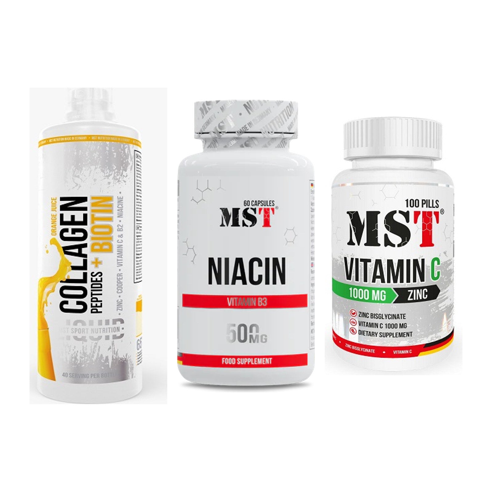 Haut, Haare & Nägel: MST Collagen + MST Niacin + MST Vitamin C – alle enthaltenen Artikel