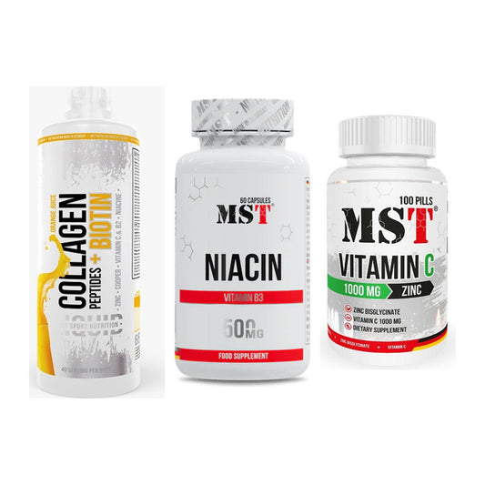 Haut, Haare & Nägel: MST Collagen + MST Niacin + MST Vitamin C – alle enthaltenen Artikel