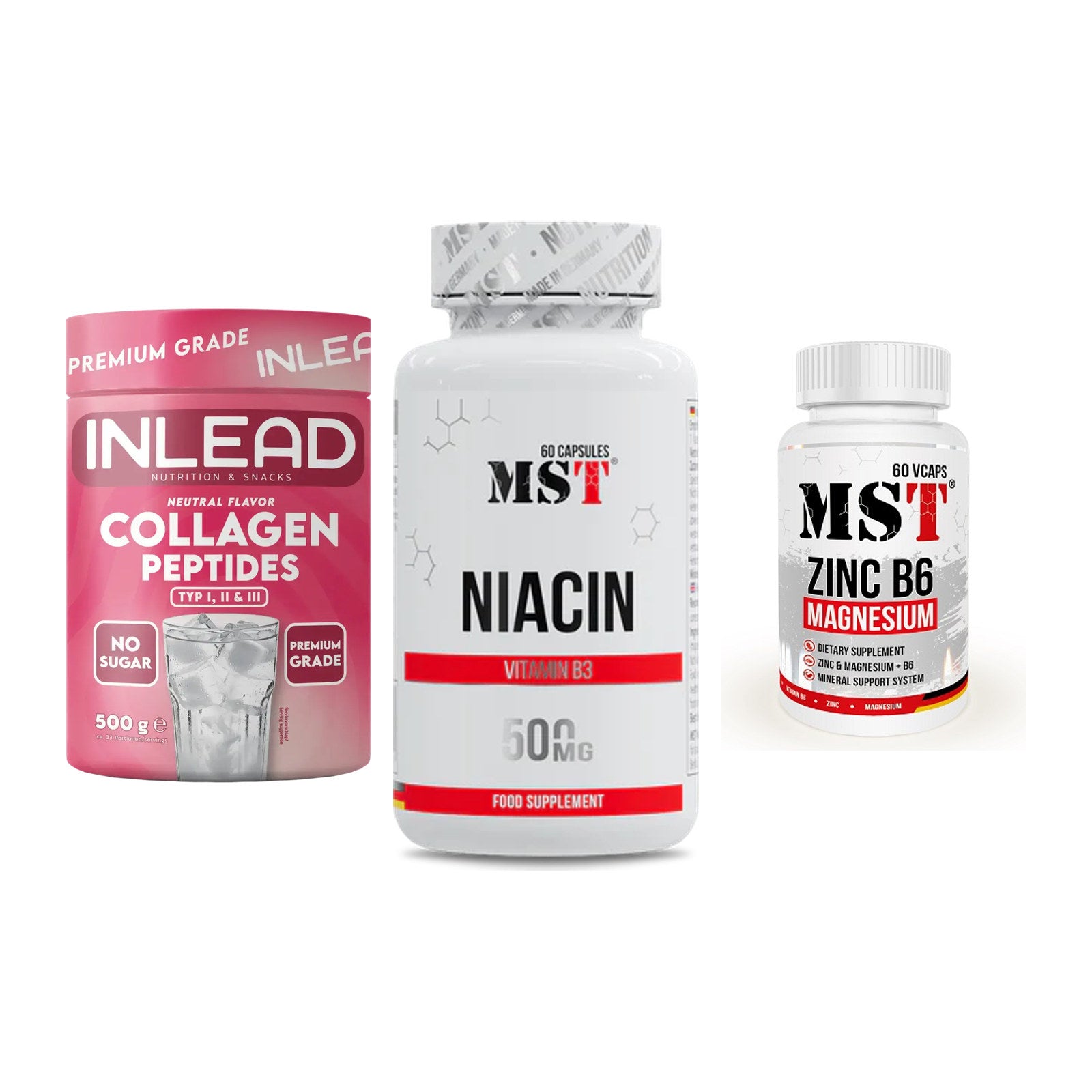Haut, Haare & Nägel: INLEAD Collage + MST Niacin + MST Zinc – alle enthaltenen Artikel