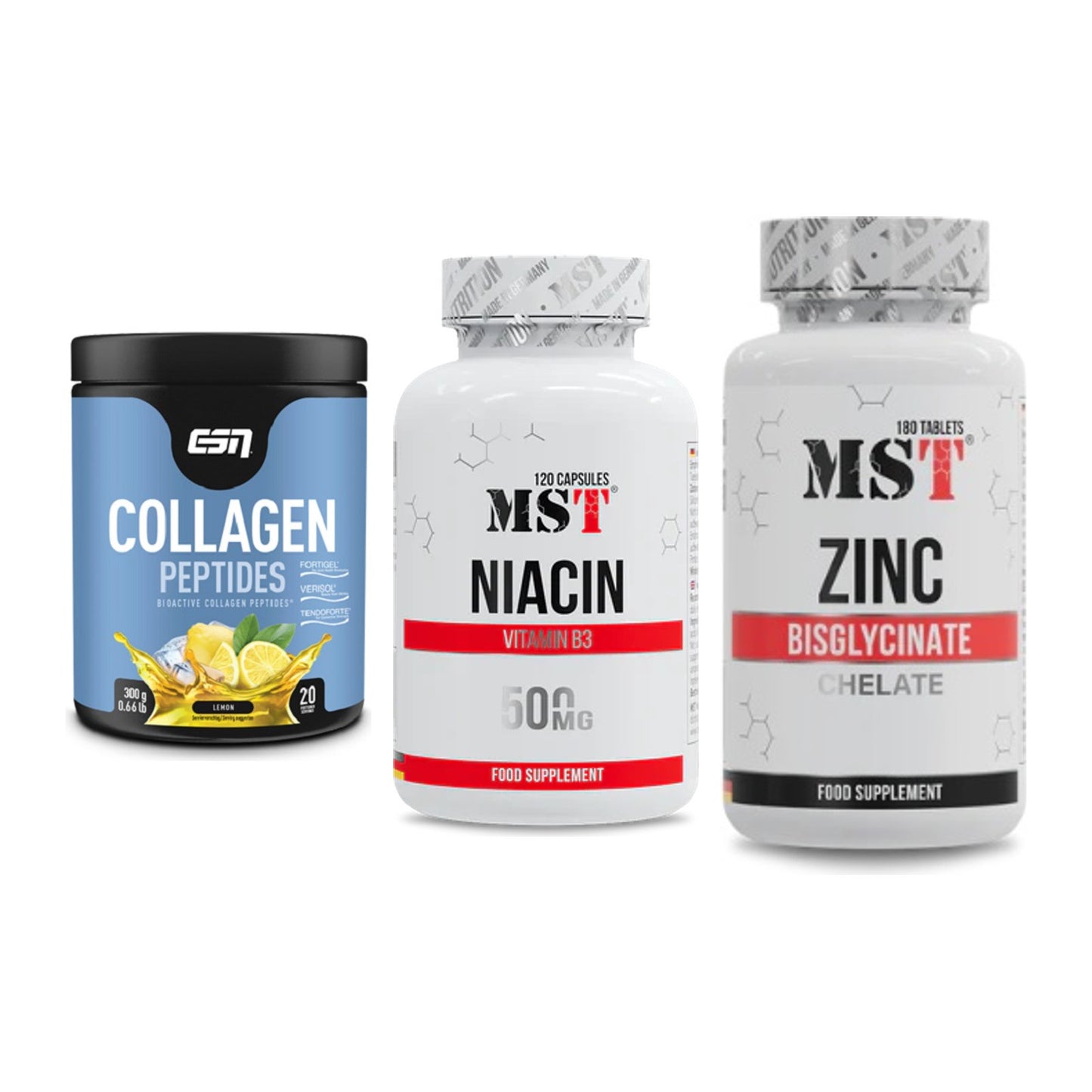 Haut, Haare & Nägel: ESN Collagen + MST Niacin + MST Zinc – alle enthaltenen Artikel
