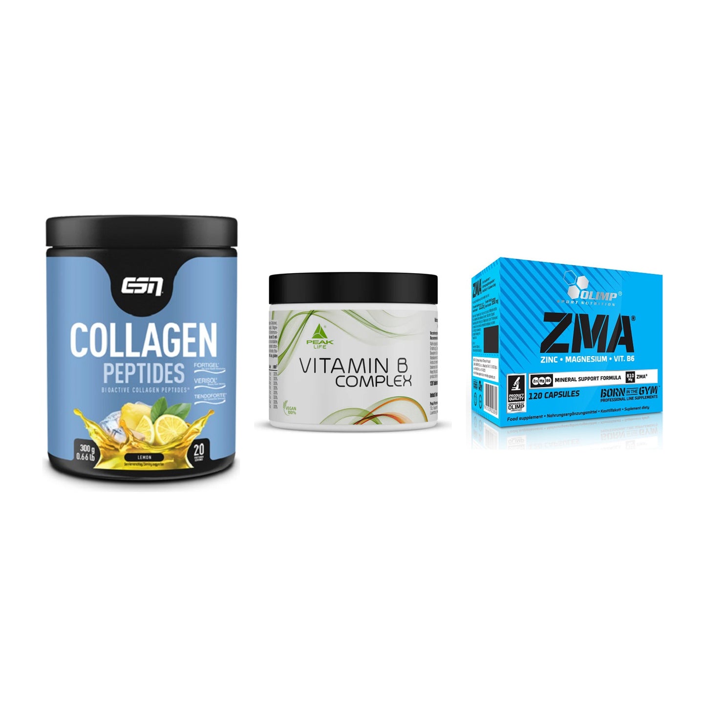 Haut, Haare & Nägel: ESN Collagen + Peak Vitamin B + Olimp ZMA – alle enthaltenen Artikel