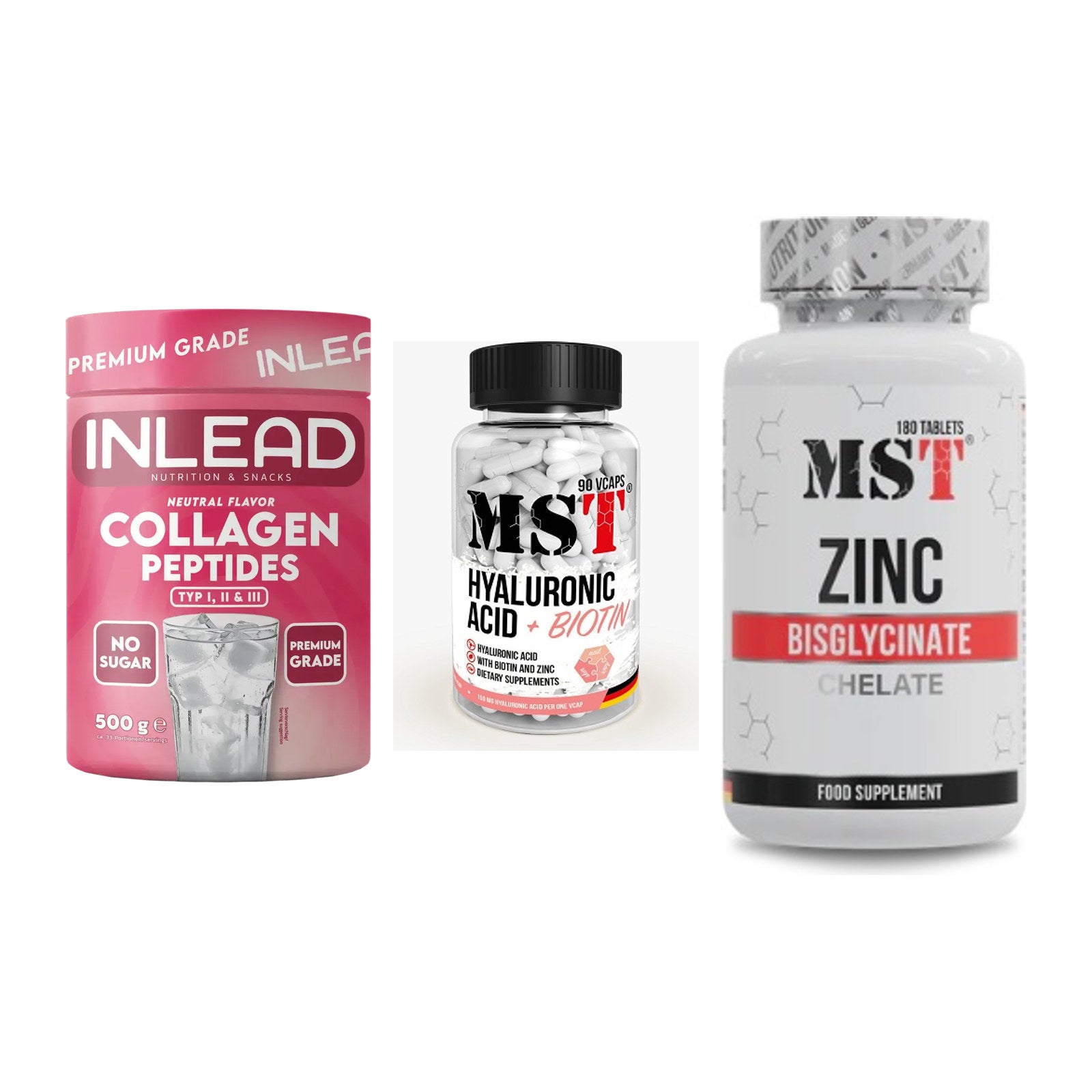 Haut, Haare & Nägel: INLEAD Collage + MST Hyaluronic + MST Zinc – alle enthaltenen Artikel