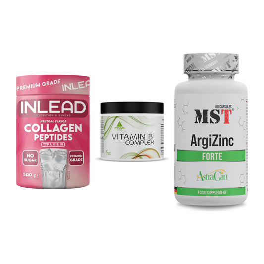 Haut, Haare & Nägel: INLEAD Collage + Peak Vitamin B + MST ArgiZinc – alle enthaltenen Artikel
