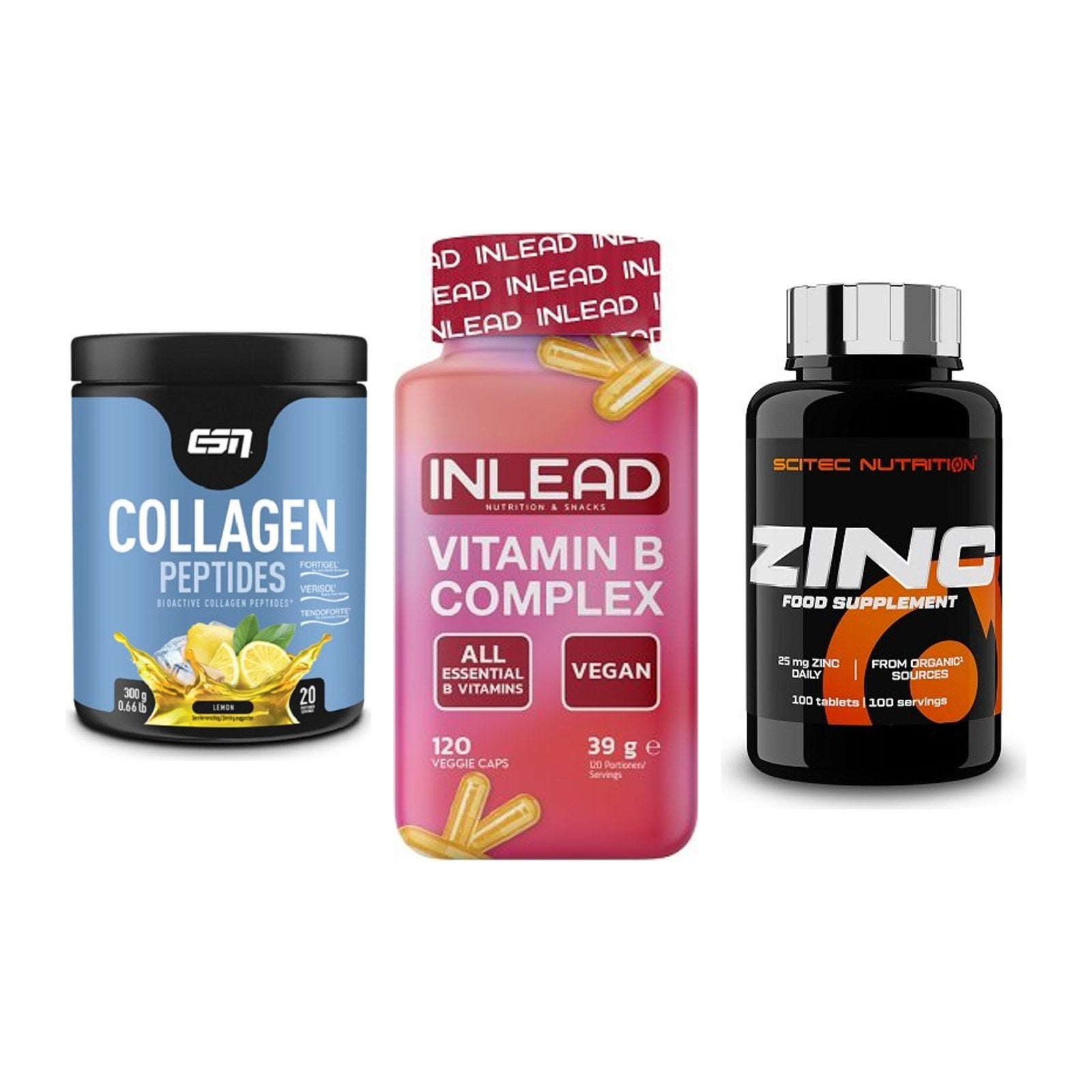 Haut, Haare & Nägel: ESN Collagen + INLEAD Vitamin + Scitec Zinc – alle enthaltenen Artikel