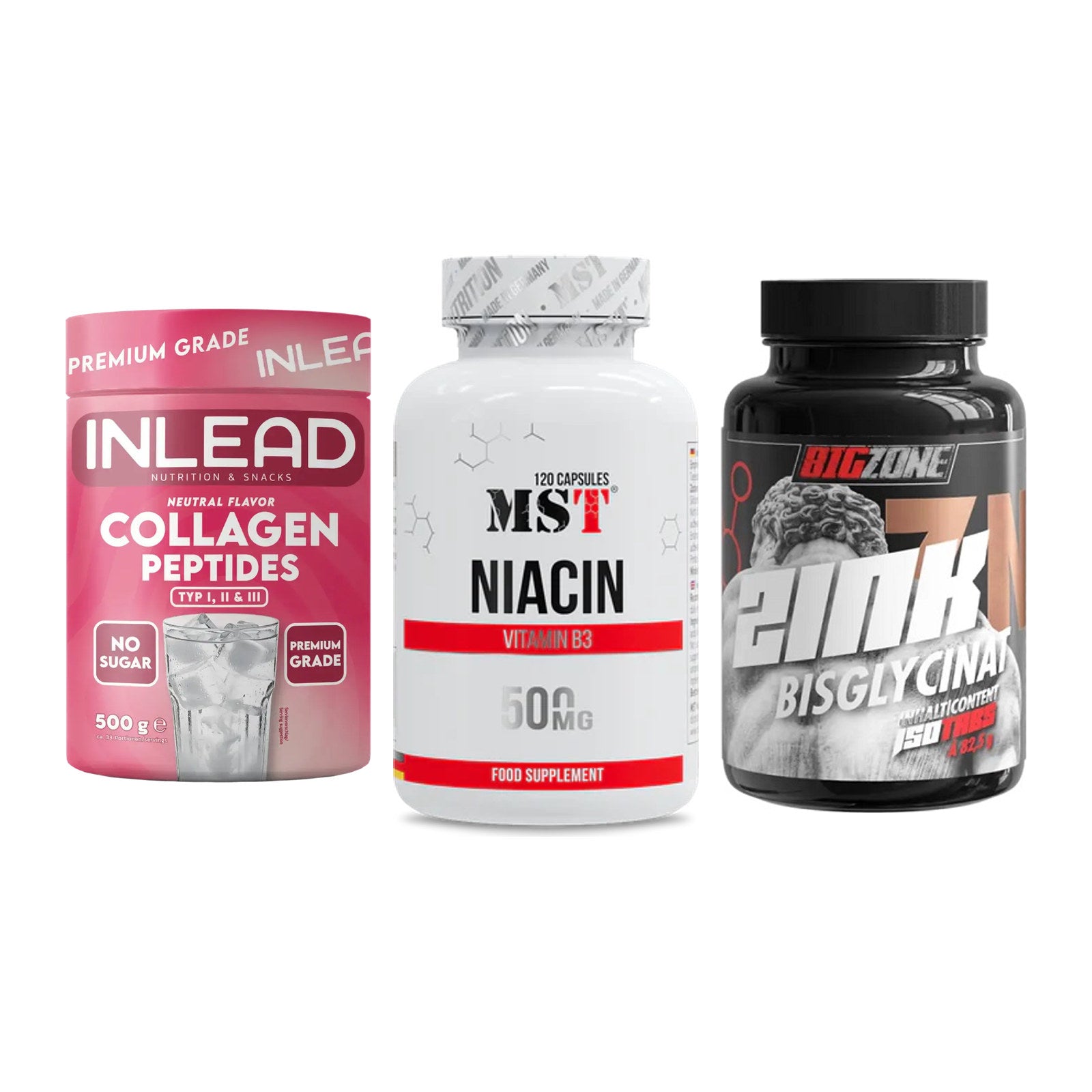 Haut, Haare & Nägel: INLEAD Collage + MST Niacin + Big Zone Zink – alle enthaltenen Artikel
