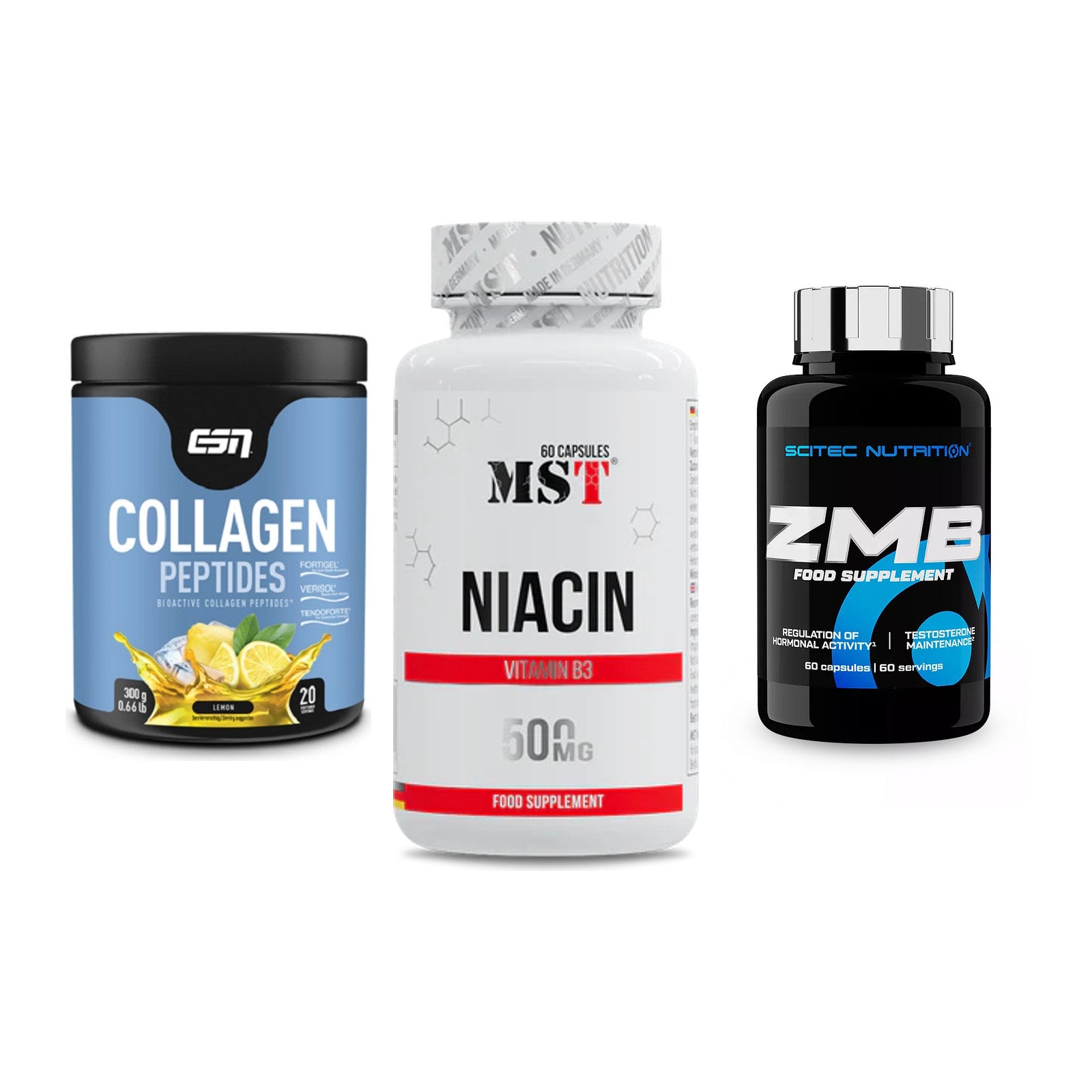 Haut, Haare & Nägel: ESN Collagen Peptides + MST Niacin + Scitec ZMB – alle enthaltenen Artikel