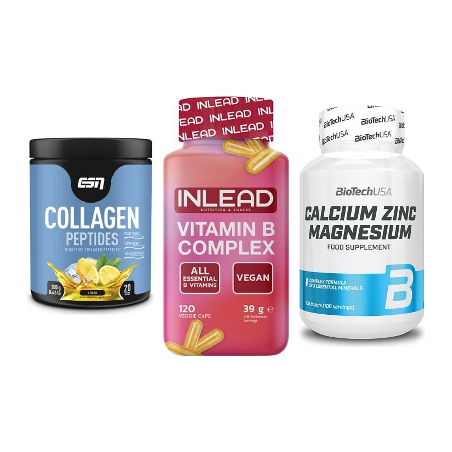 Haut, Haare & Nägel: ESN Collagen + INLEAD Vitamin + BioTech Calciu – alle enthaltenen Artikel