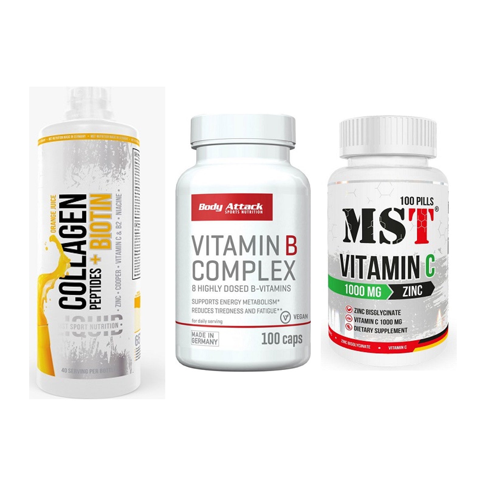 Haut, Haare & Nägel: MST Collagen + Body Attack + MST Vitamin C – alle enthaltenen Artikel