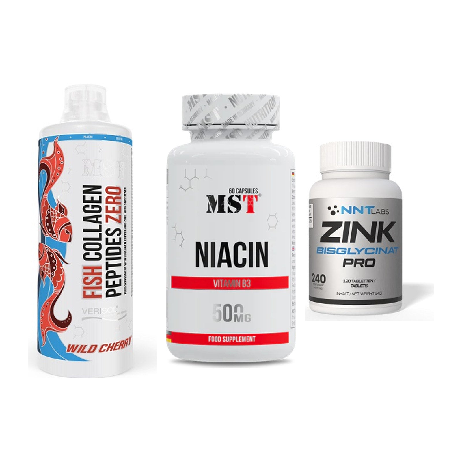 Haut, Haare & Nägel: MST Fish + MST Niacin + NNT Zink 50mg – alle enthaltenen Artikel