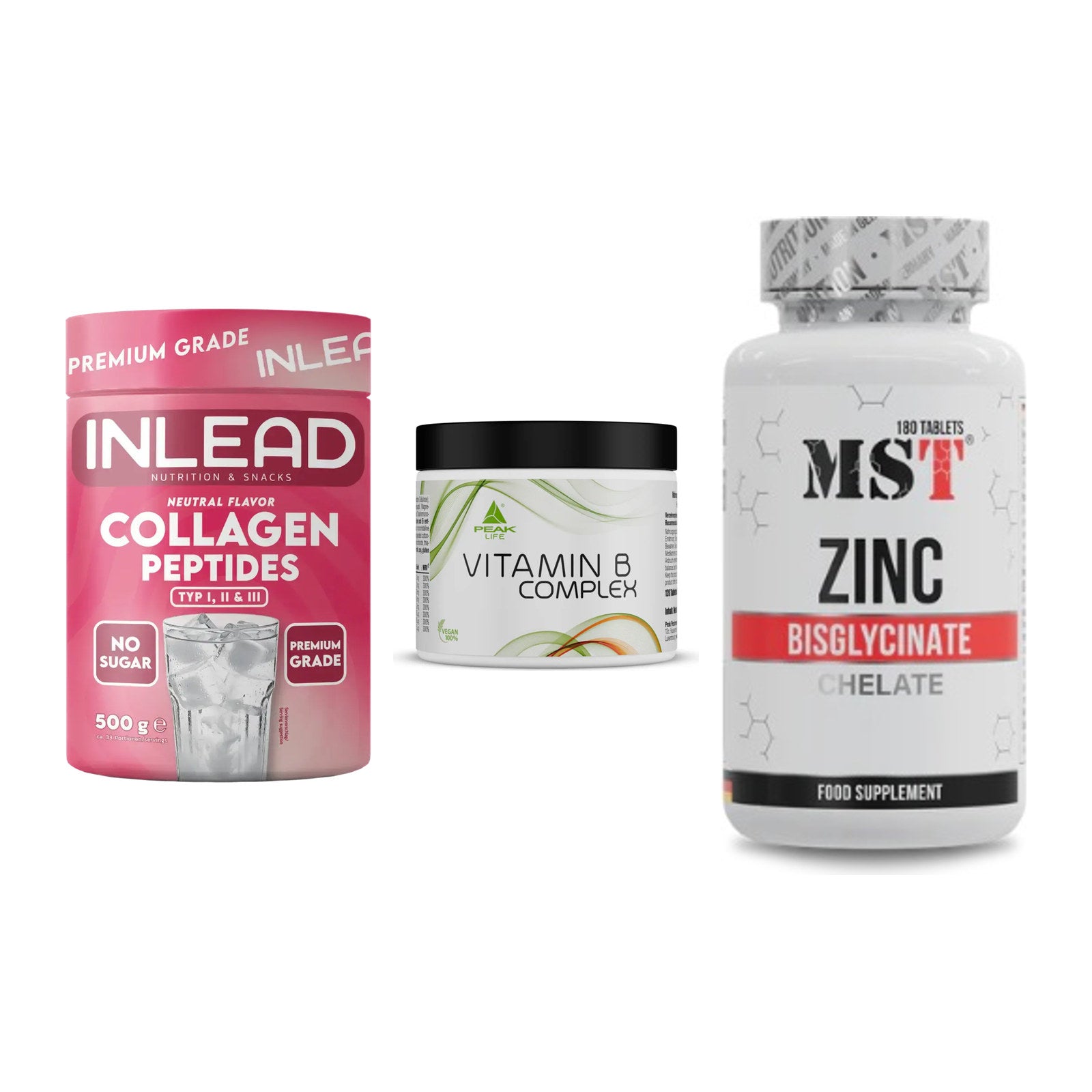 Haut, Haare & Nägel: INLEAD Collage + Peak Vitamin B + MST Zinc – alle enthaltenen Artikel