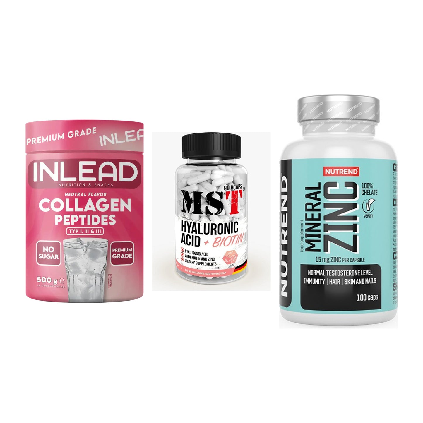 Haut, Haare & Nägel: INLEAD Collage + MST Hyaluronic + Nutrend Zinc – alle enthaltenen Artikel