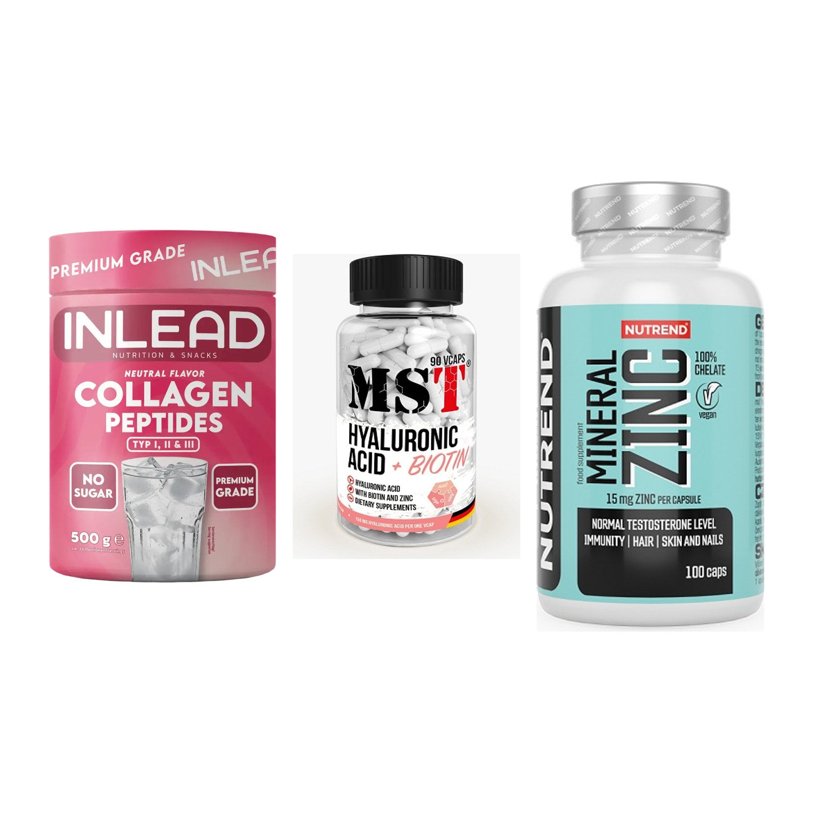 Haut, Haare & Nägel: INLEAD Collage + MST Hyaluronic + Nutrend Zinc – alle enthaltenen Artikel