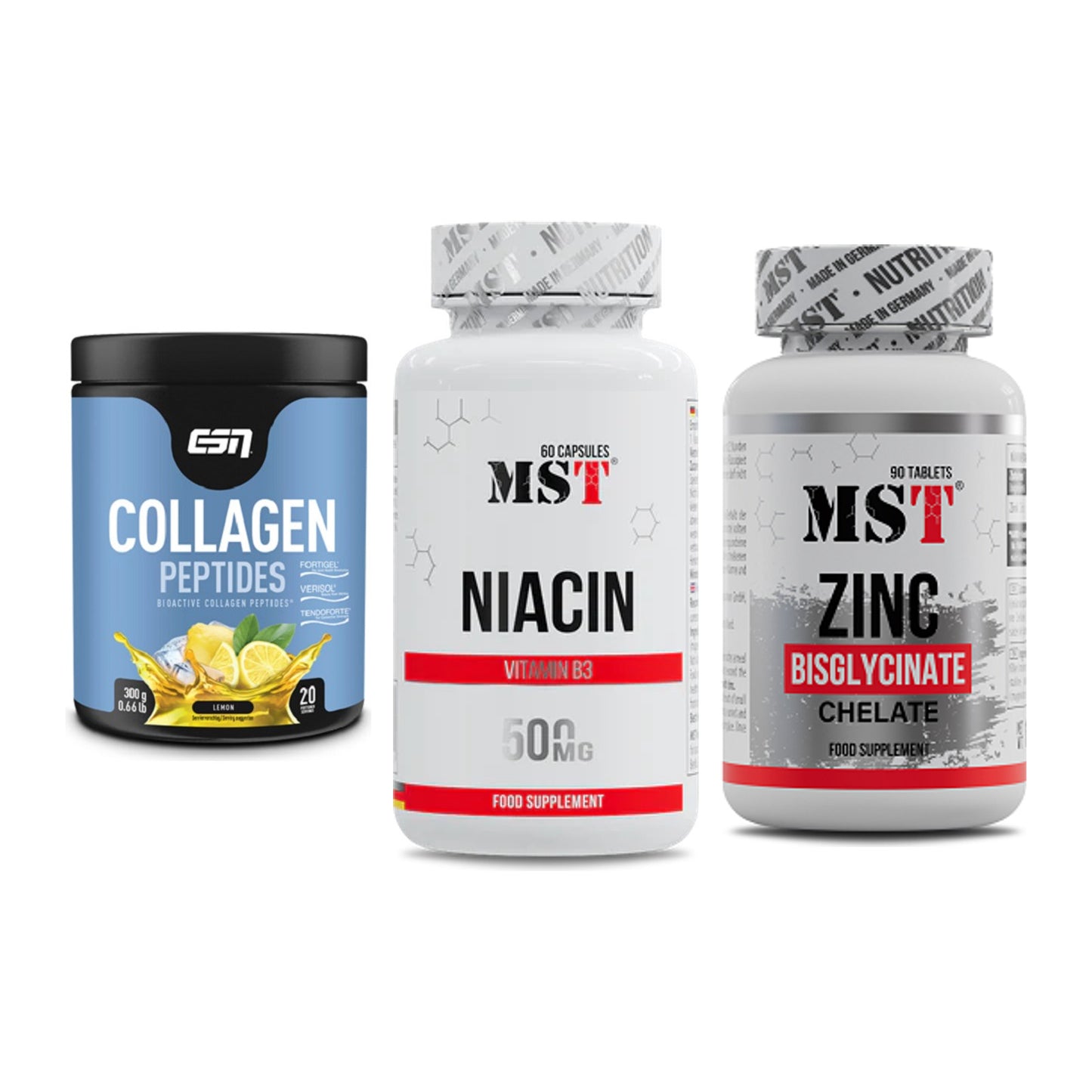Haut, Haare & Nägel: ESN Collagen + MST Niacin + MST Zinc – alle enthaltenen Artikel