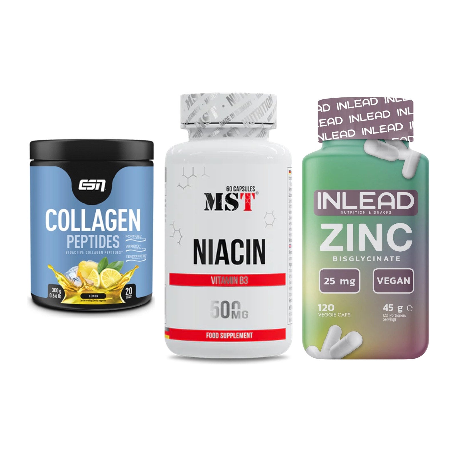 Haut, Haare & Nägel: ESN Collagen + MST Niacin + INLEAD Zink – alle enthaltenen Artikel