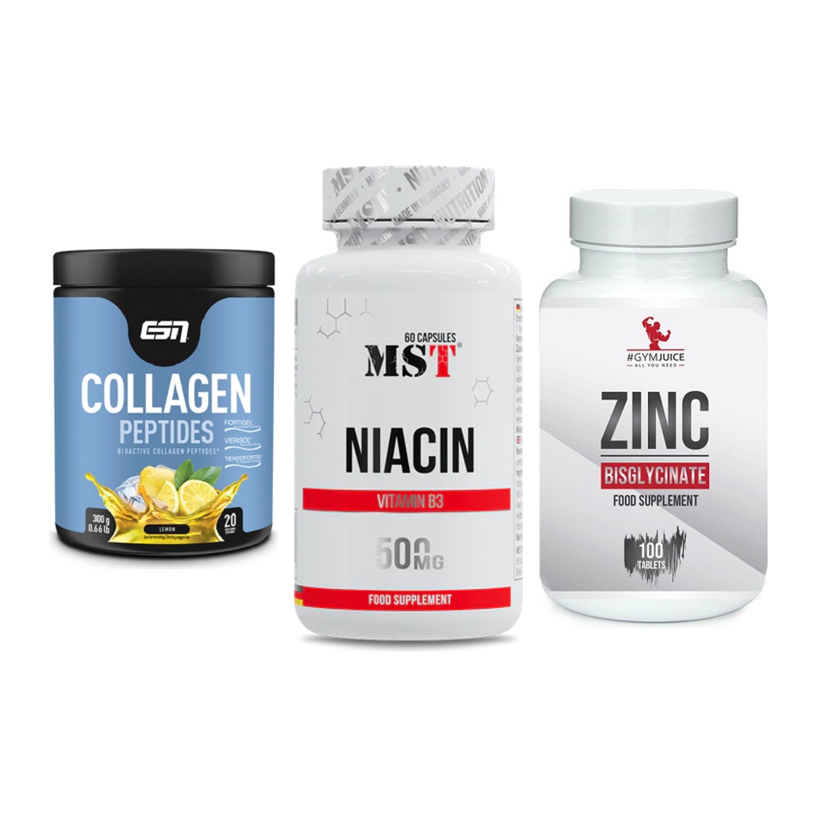 Haut, Haare & Nägel: ESN Collagen + MST Niacin + #GYMJUICE ZINC – alle enthaltenen Artikel