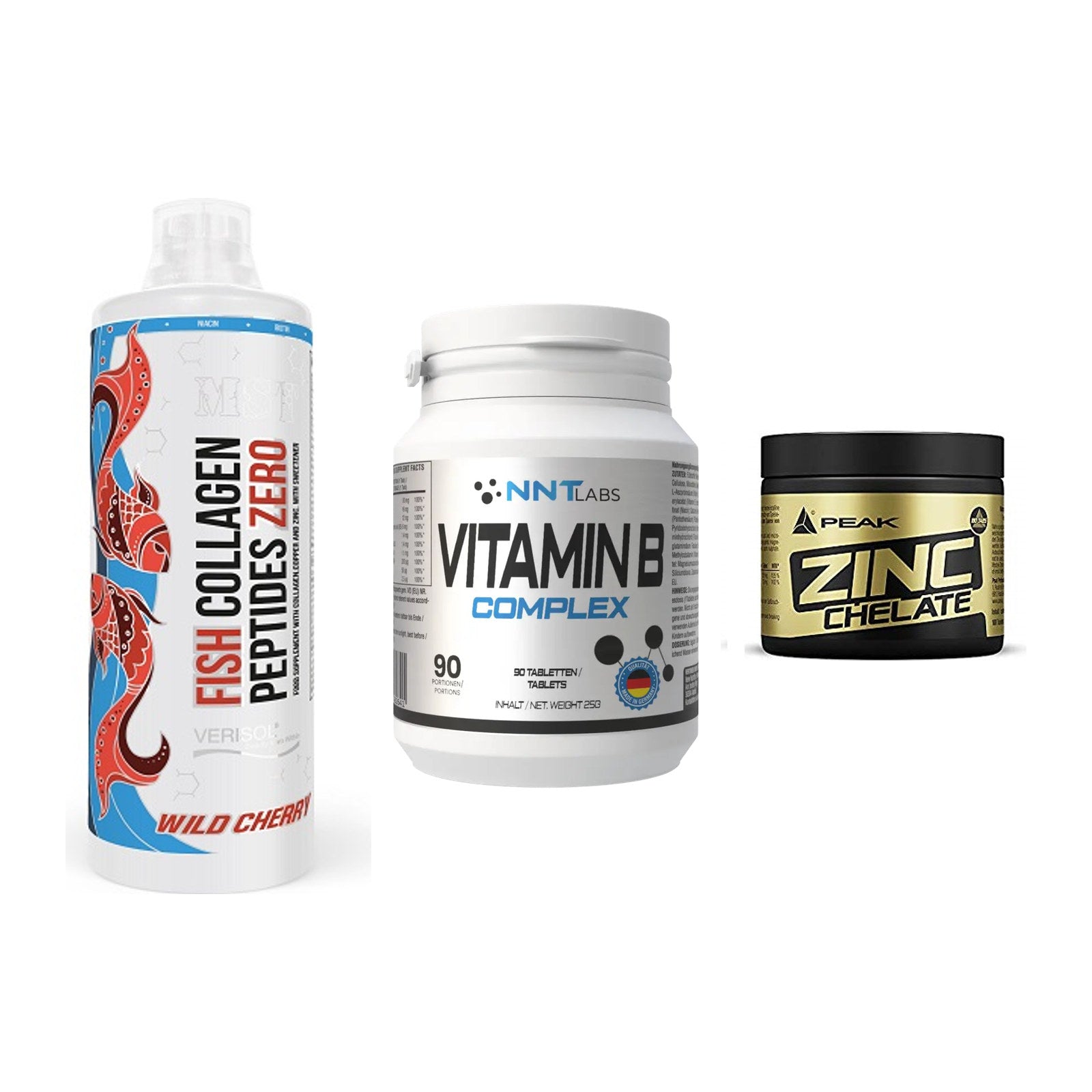 Haut, Haare & Nägel: MST Fish + NNT Vitamin B + Peak Zink – alle enthaltenen Artikel