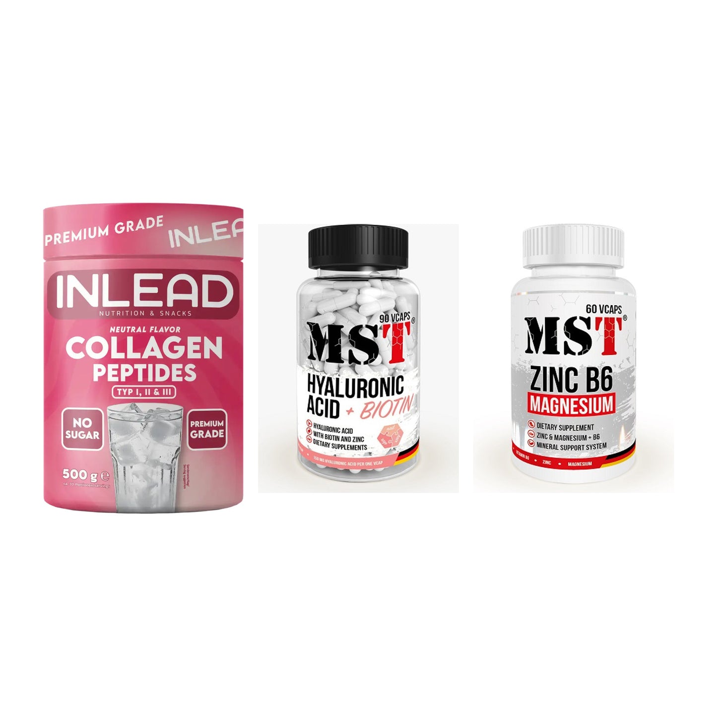 Haut, Haare & Nägel: INLEAD Collage + MST Hyaluronic + MST Zinc – alle enthaltenen Artikel
