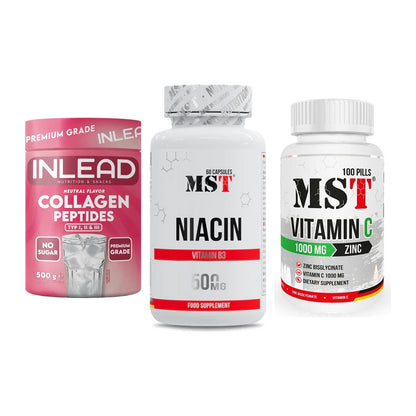 Haut, Haare & Nägel: INLEAD Collage + MST Niacin + MST Vitamin C – alle enthaltenen Artikel