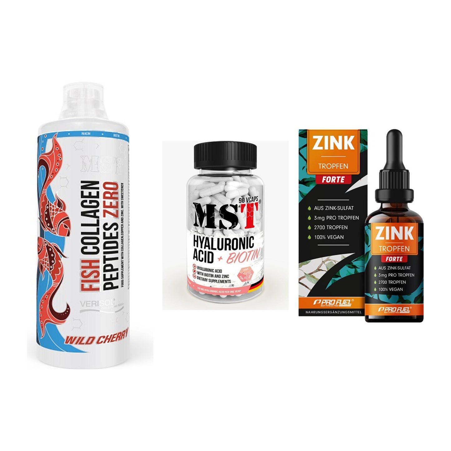 Haut, Haare & Nägel: MST Fish + MST Hyaluronic + ProFuel Zink – alle enthaltenen Artikel