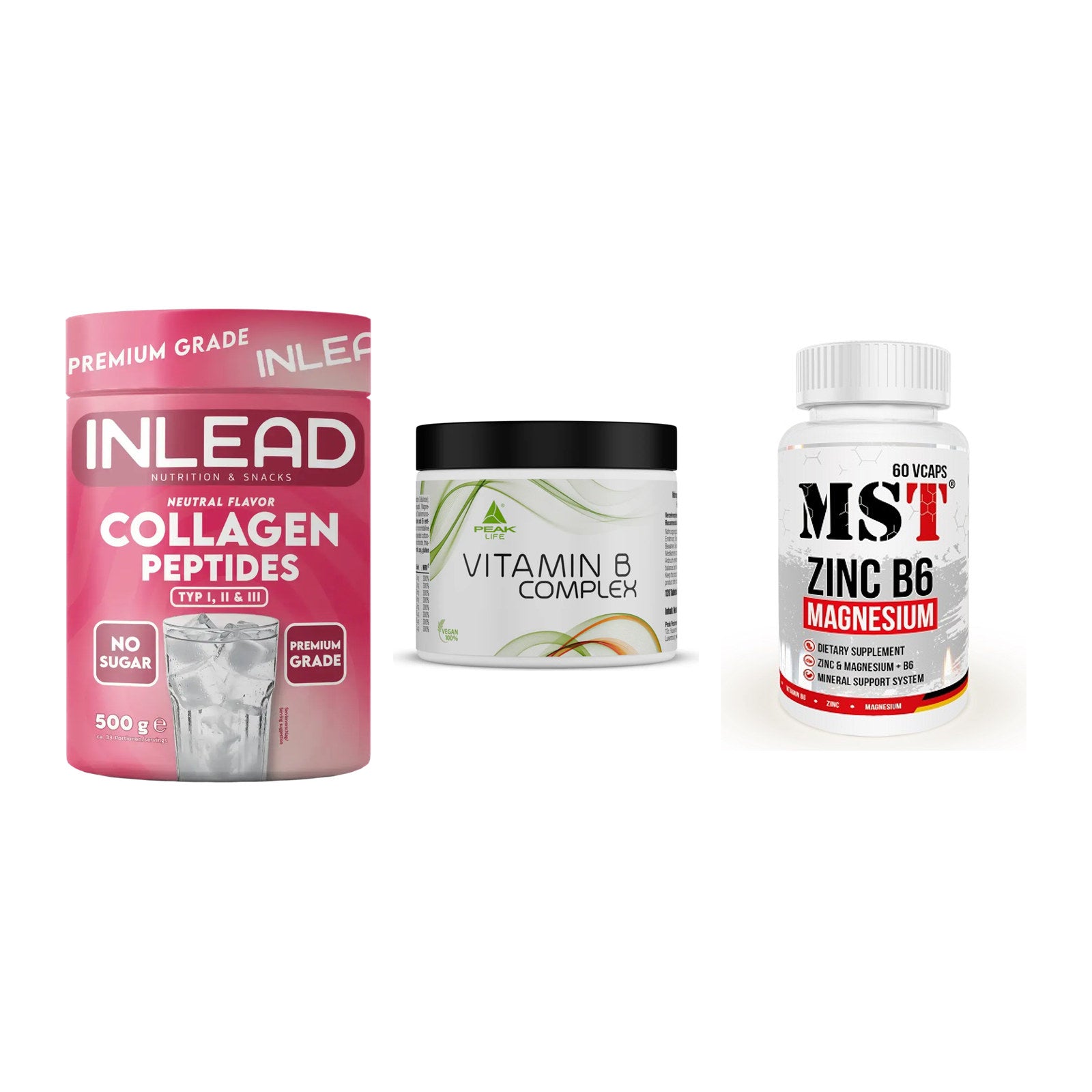 Haut, Haare & Nägel: INLEAD Collage + Peak Vitamin B + MST Zinc – alle enthaltenen Artikel