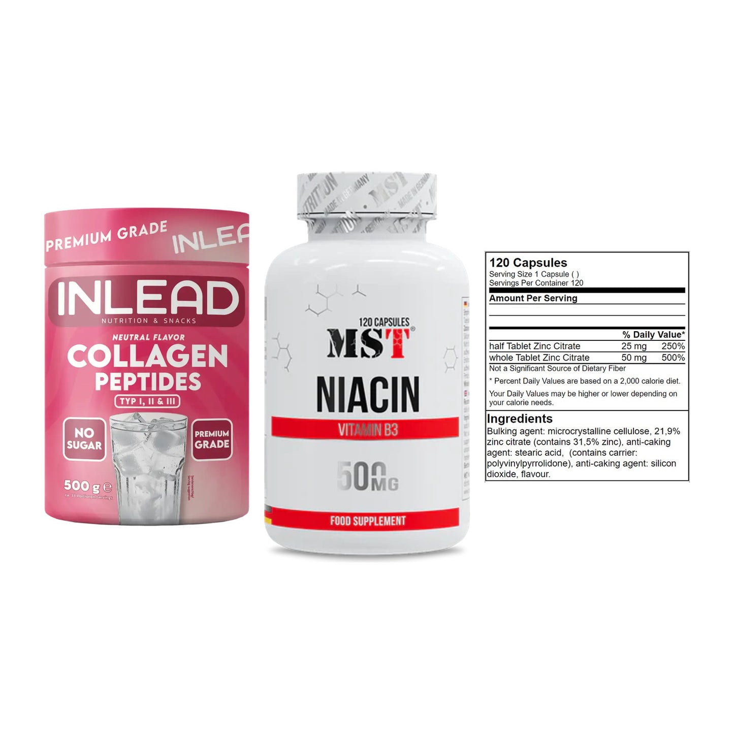 Haut, Haare & Nägel: INLEAD Collage + MST Niacin + GN Zinc Citrat – alle enthaltenen Artikel