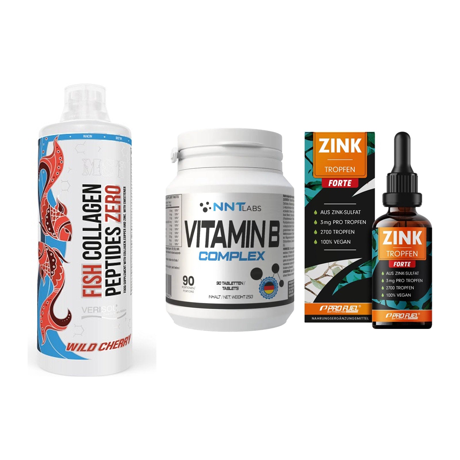 Haut, Haare & Nägel: MST Fish + NNT Vitamin B + ProFuel Zink – alle enthaltenen Artikel