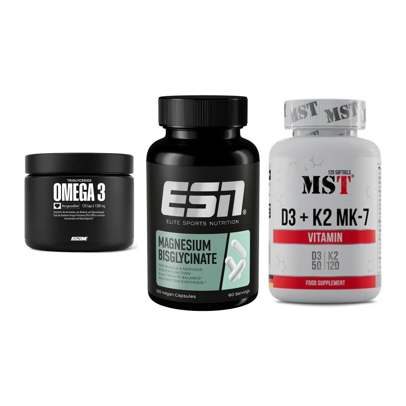 Herz & Gefäße: Big Zone Omega 3 + ESN Magnesium + MST Vitamin D3 – alle enthaltenen Artikel