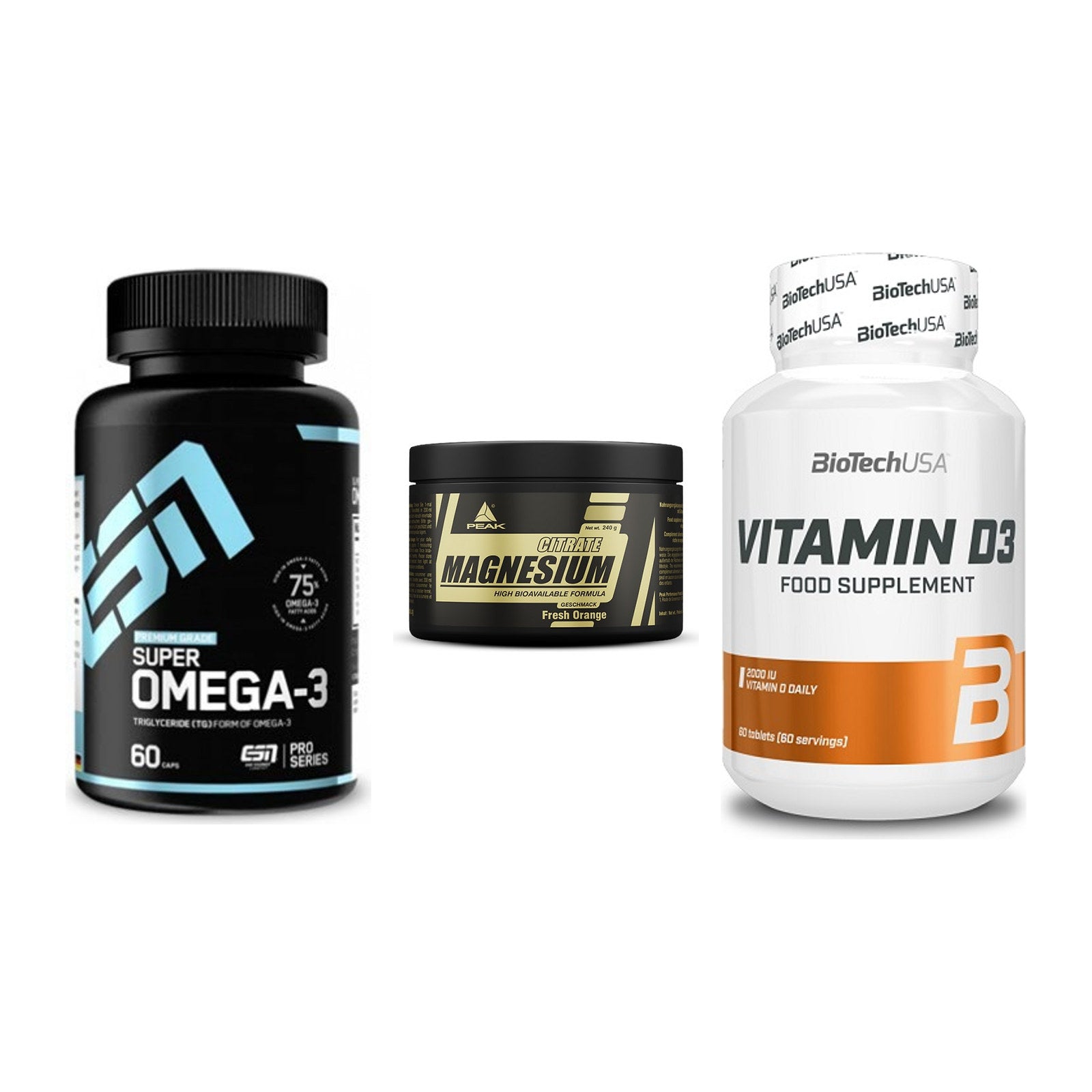 Herz & Gefäße: ESN Omega 3 + Peak Magnesium + BioTech Vitamin – alle enthaltenen Artikel