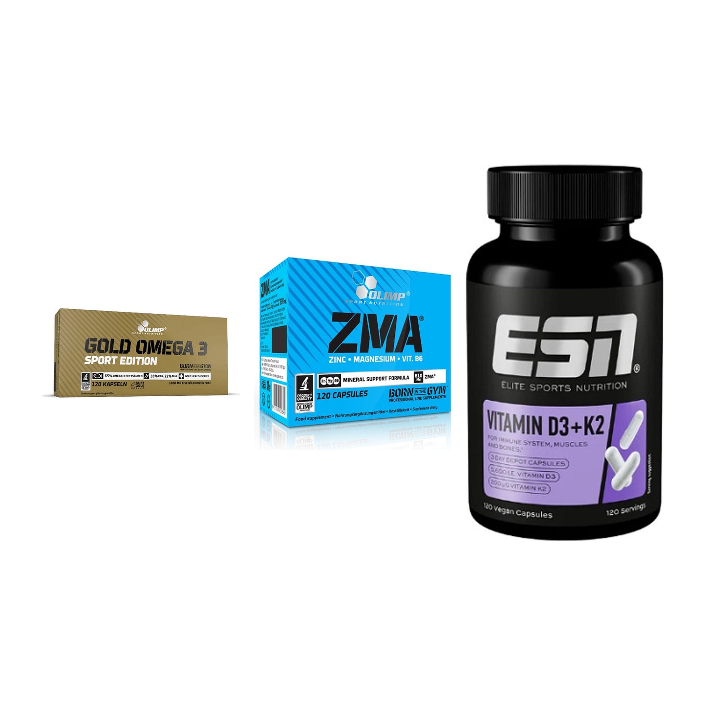 Herz & Gefäße: Olimp Omega 3 + Olimp ZMA + ESN Vitamin D3 – alle enthaltenen Artikel